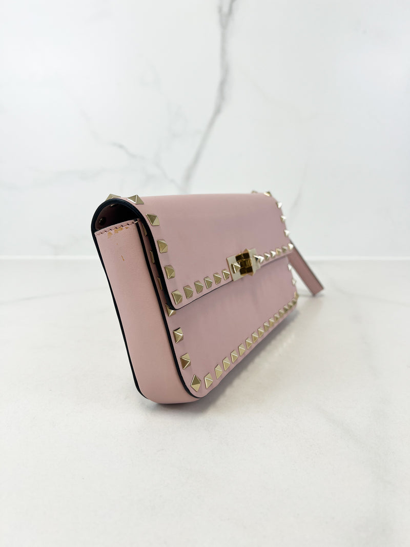 Valentino Garavani Blush Pink Rockstud Leather Clutch
