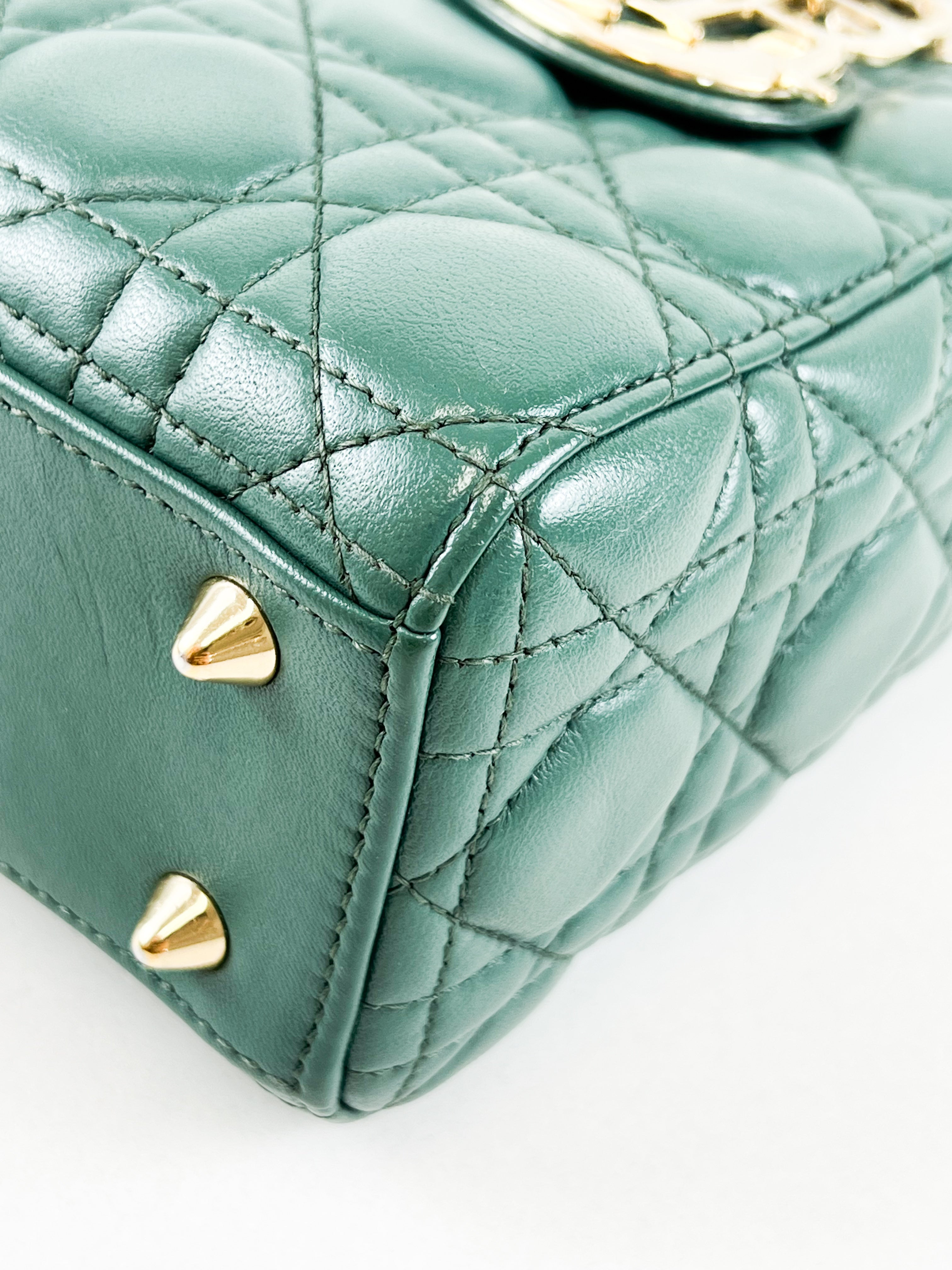 Christian Dior Small Lady Dior In Cedar Green Lambskin with GHW