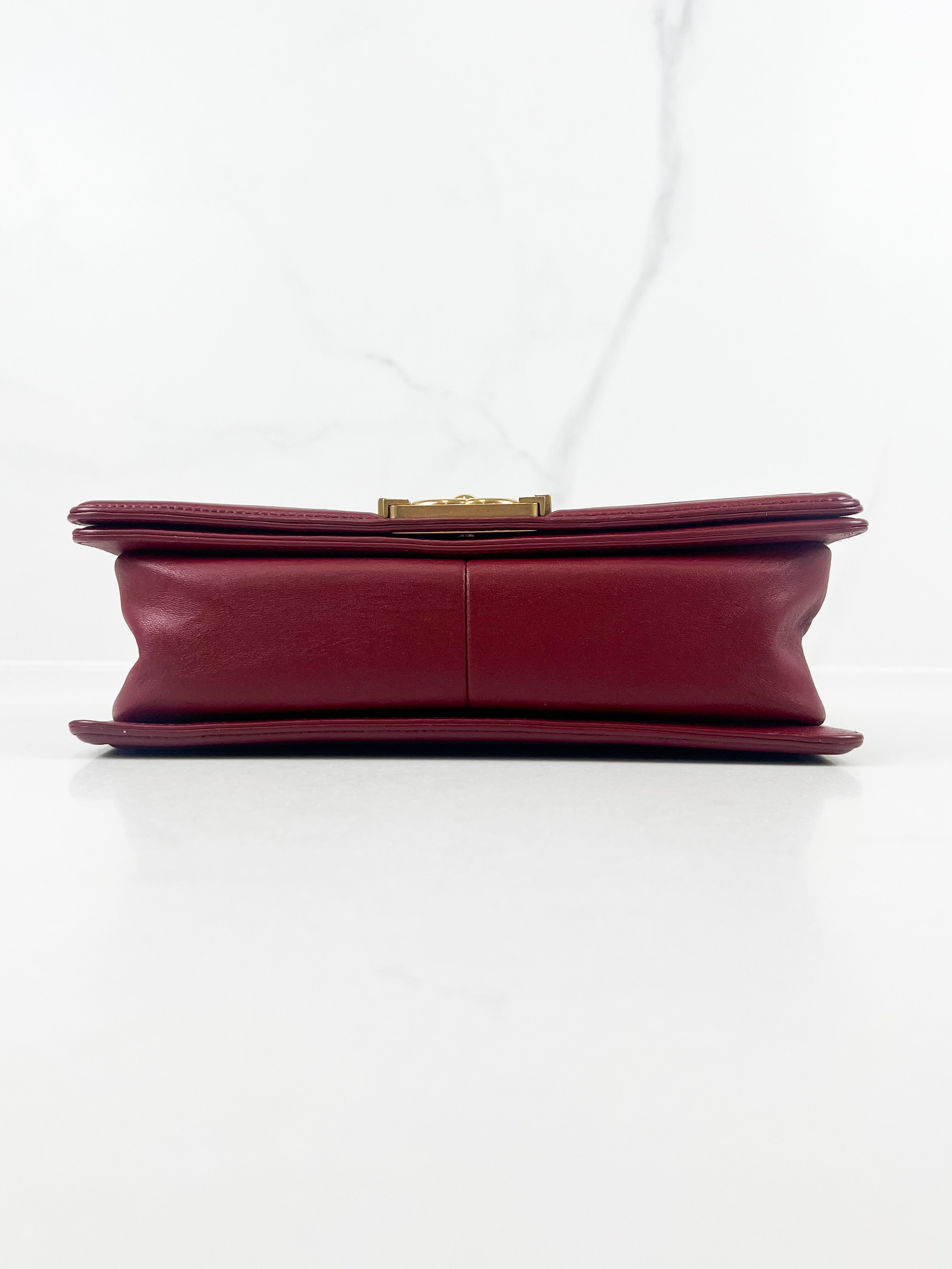 Chanel Old Medium Boy Bag in Red Quilted Calfskin with Gold Hardware