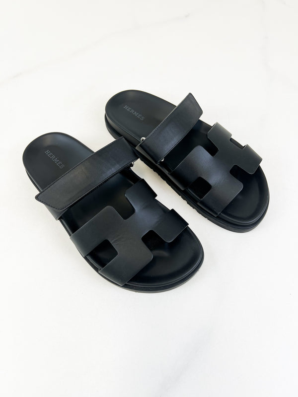 Hermes Chypre Sandals Noir Size 38.5