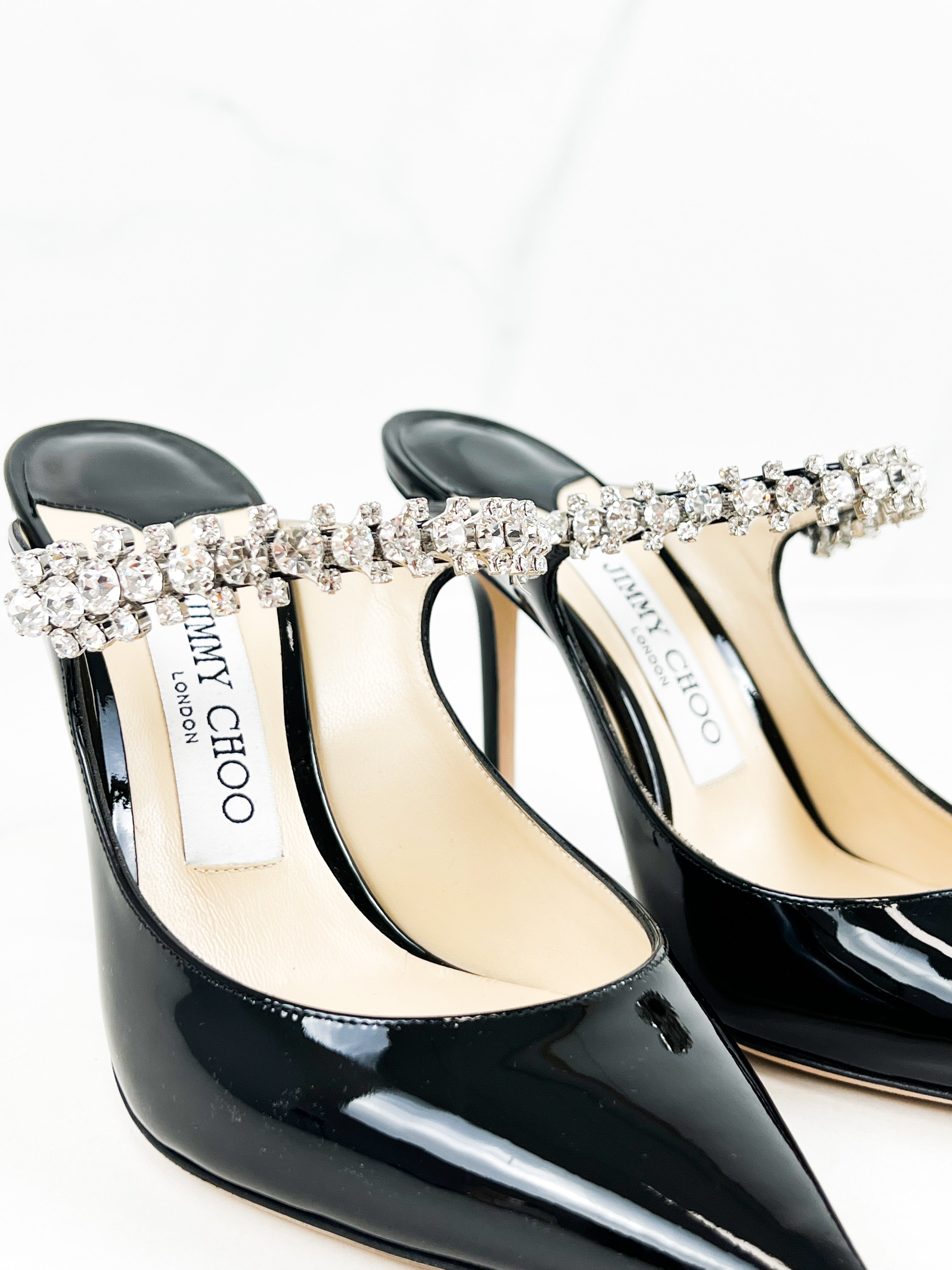 Jimmy Choo Bing Patent Black Leather Mule Size 36
