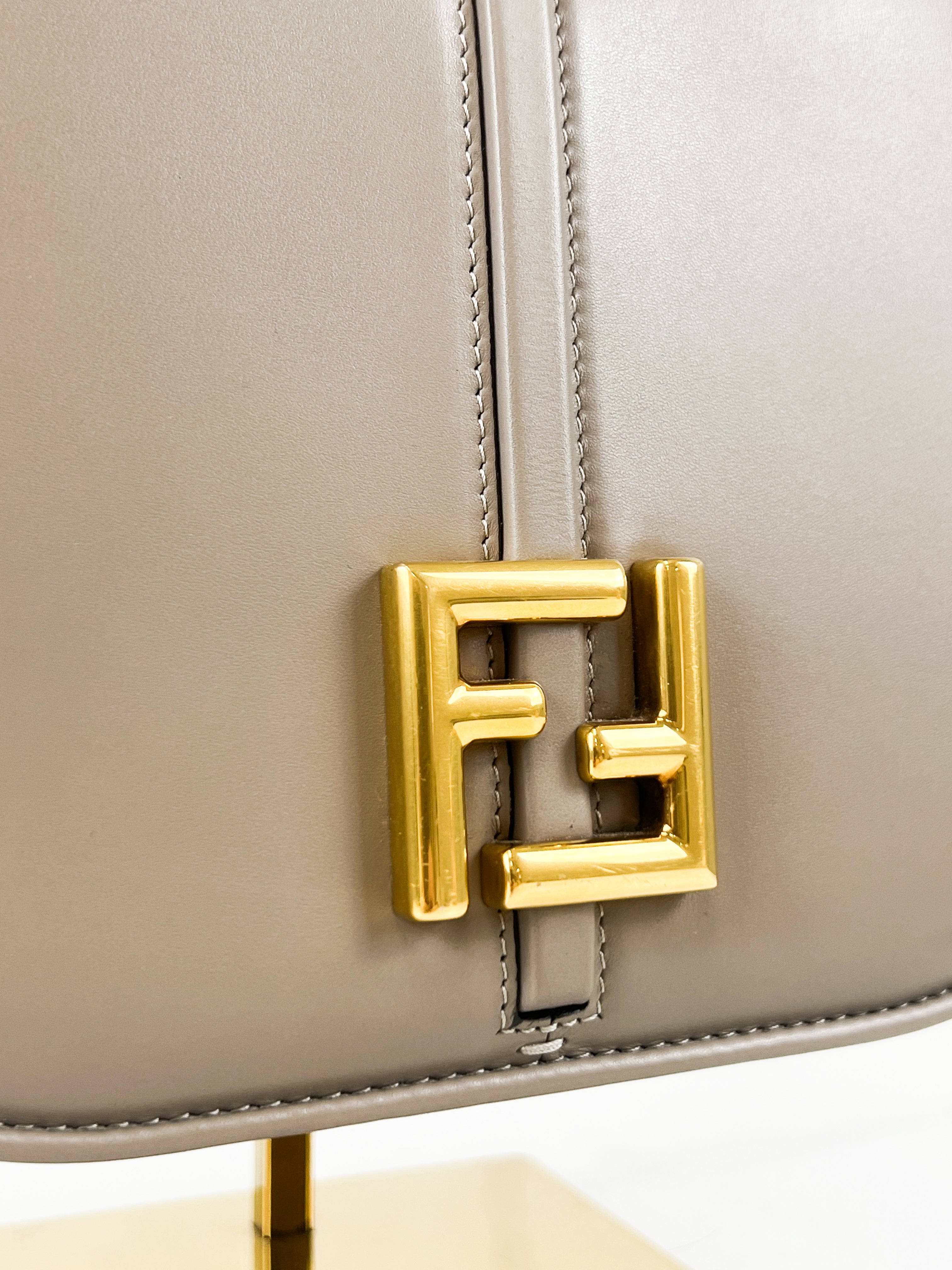 Fendi FF C'mon Leather Crossbody Bag in Taupe with GHW