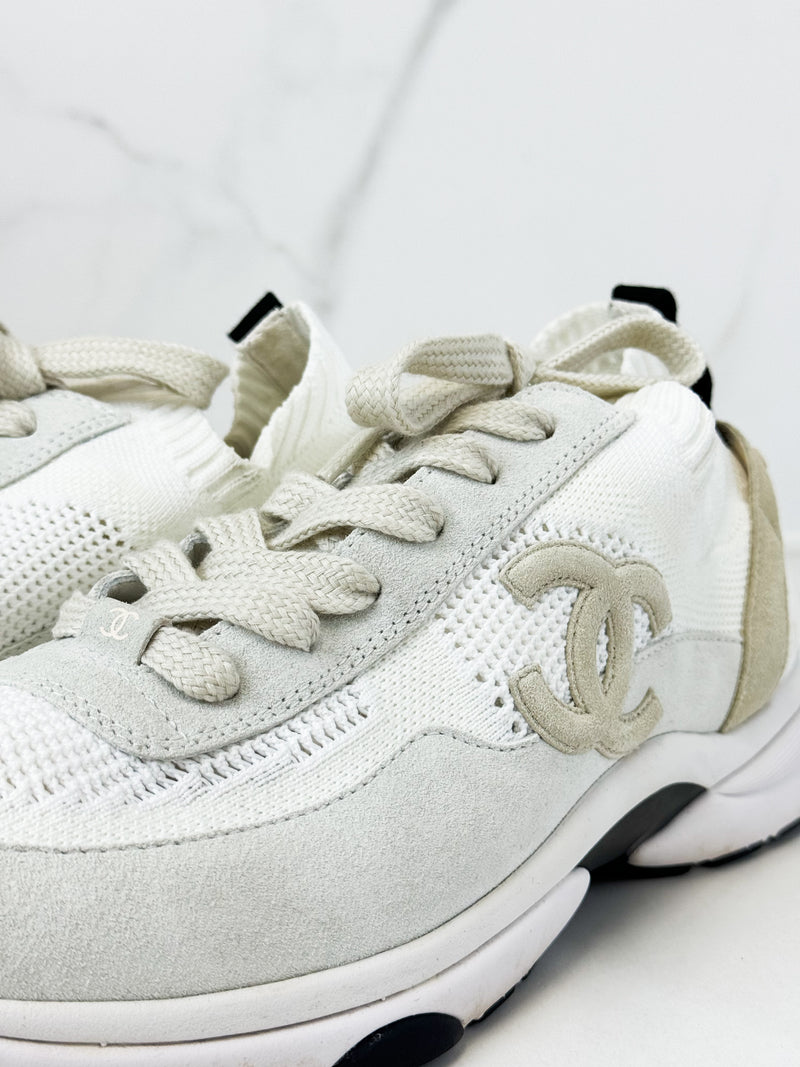 Chanel CC Velvet Calfskin & Knit Sneaker Size 44
