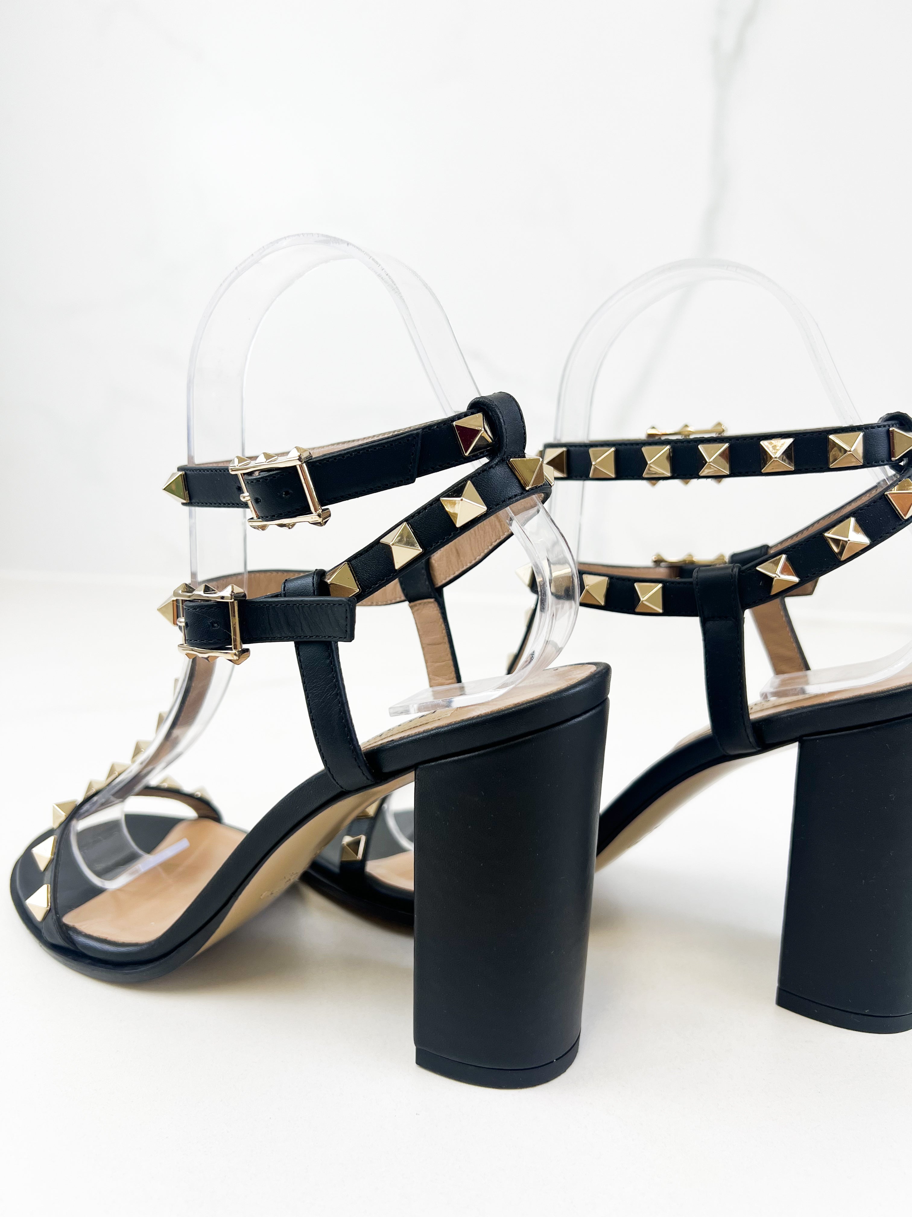 Valentino Rockstud Leather Block Sandals Size 36