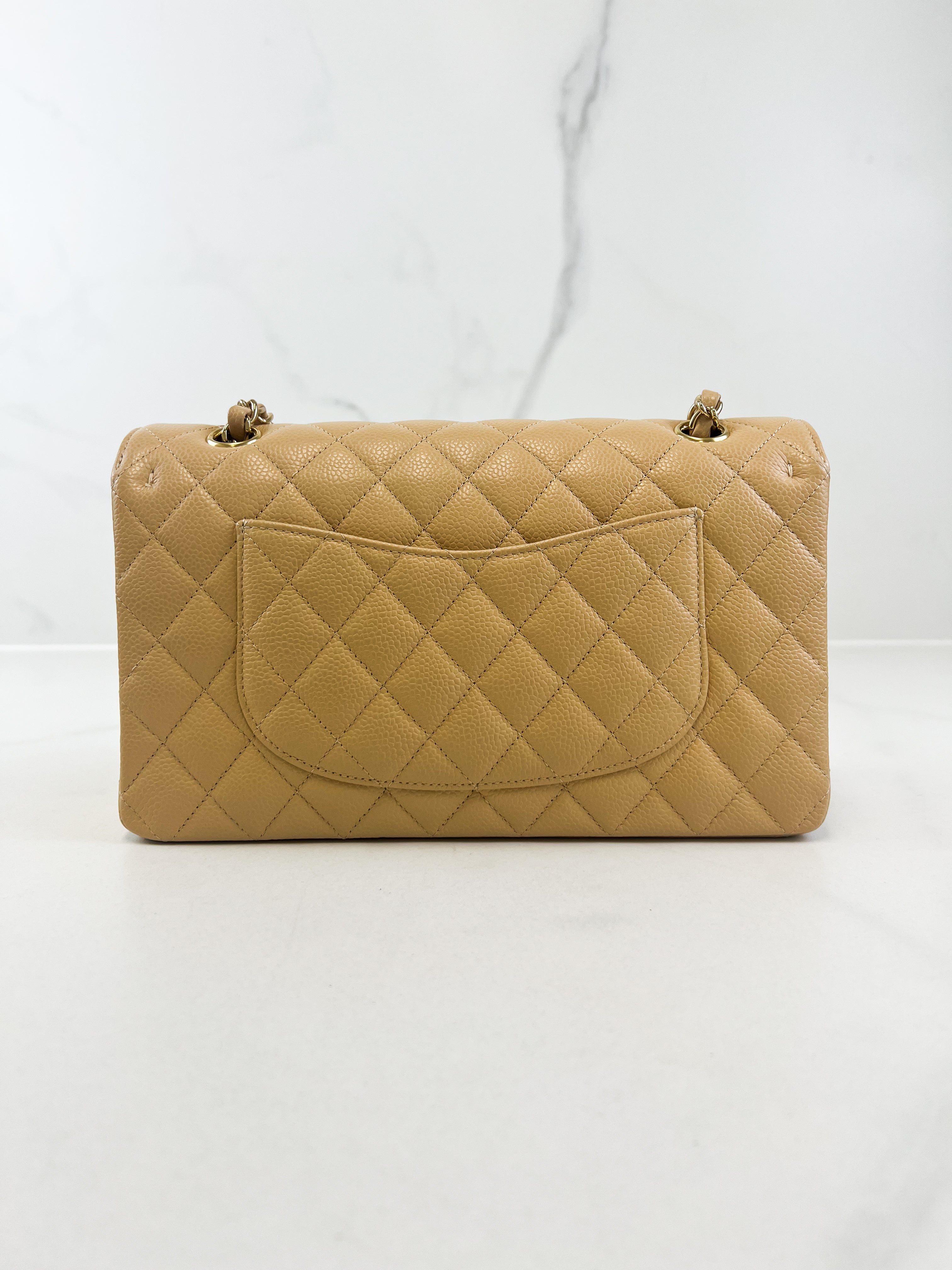 Chanel CC Medium Caviar Beige Classic Double Flap Shoulder Bag