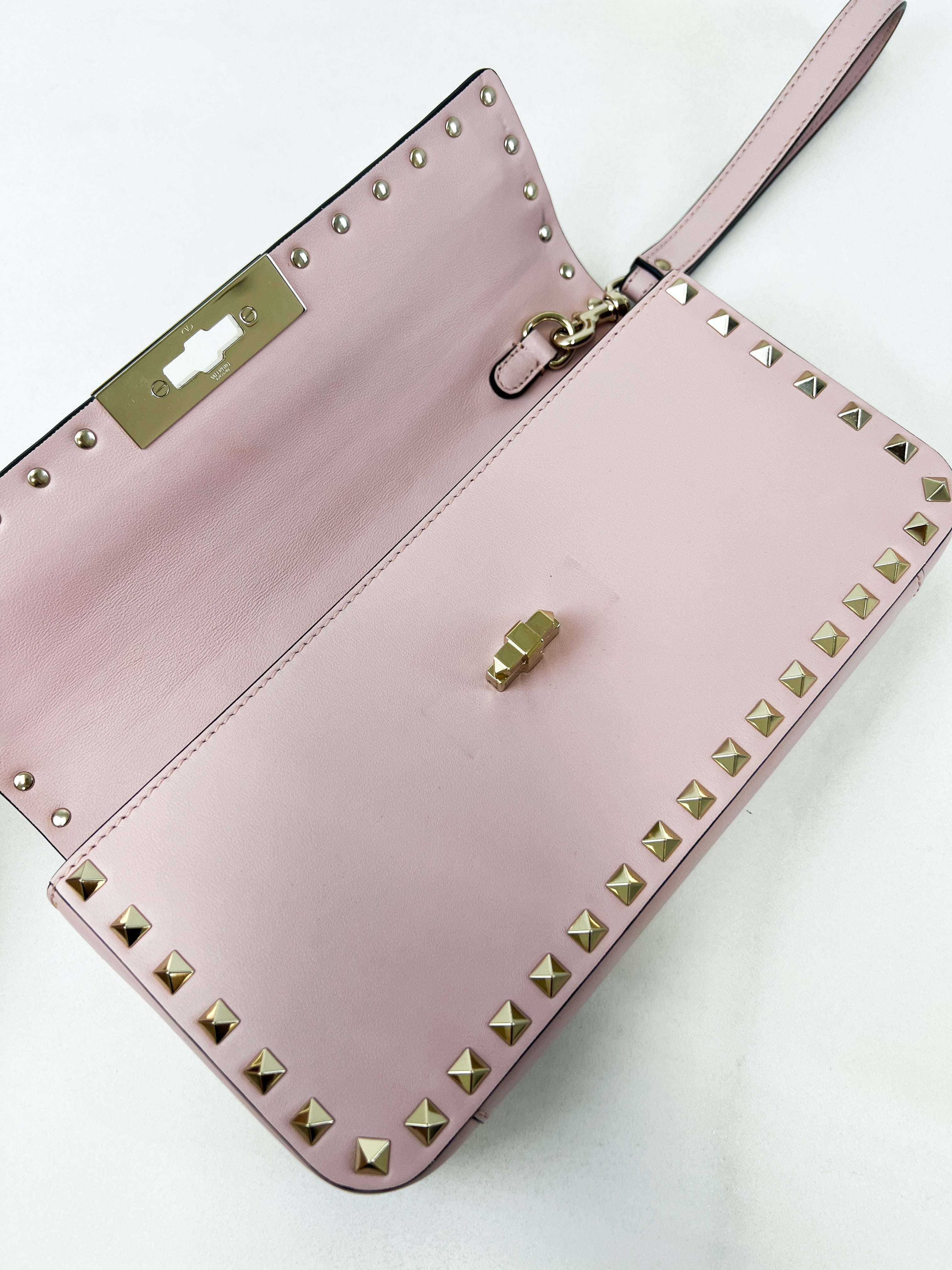 Valentino Garavani Blush Pink Rockstud Leather Clutch