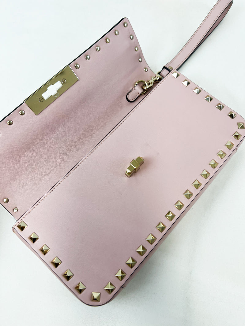 Valentino Garavani Blush Pink Rockstud Leather Clutch
