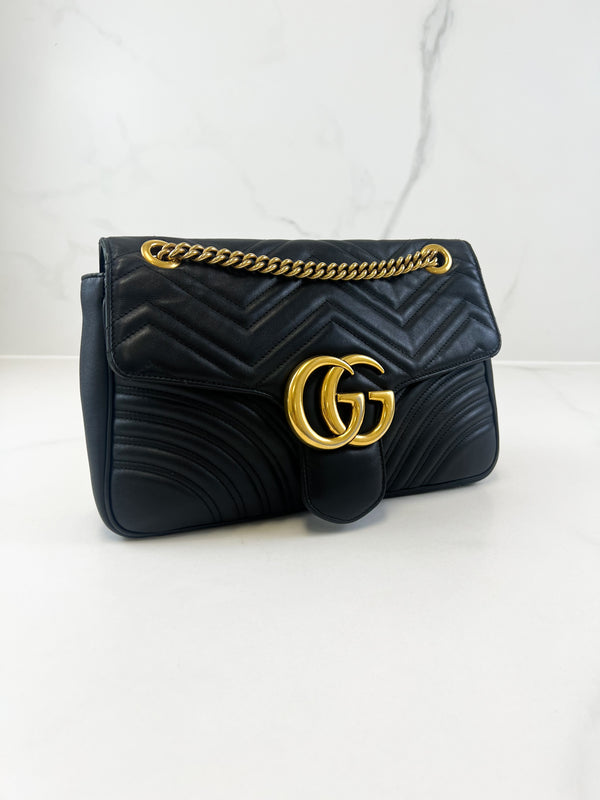 Gucci GG Marmont Matelasse Large Black Flap Shoulder Bag