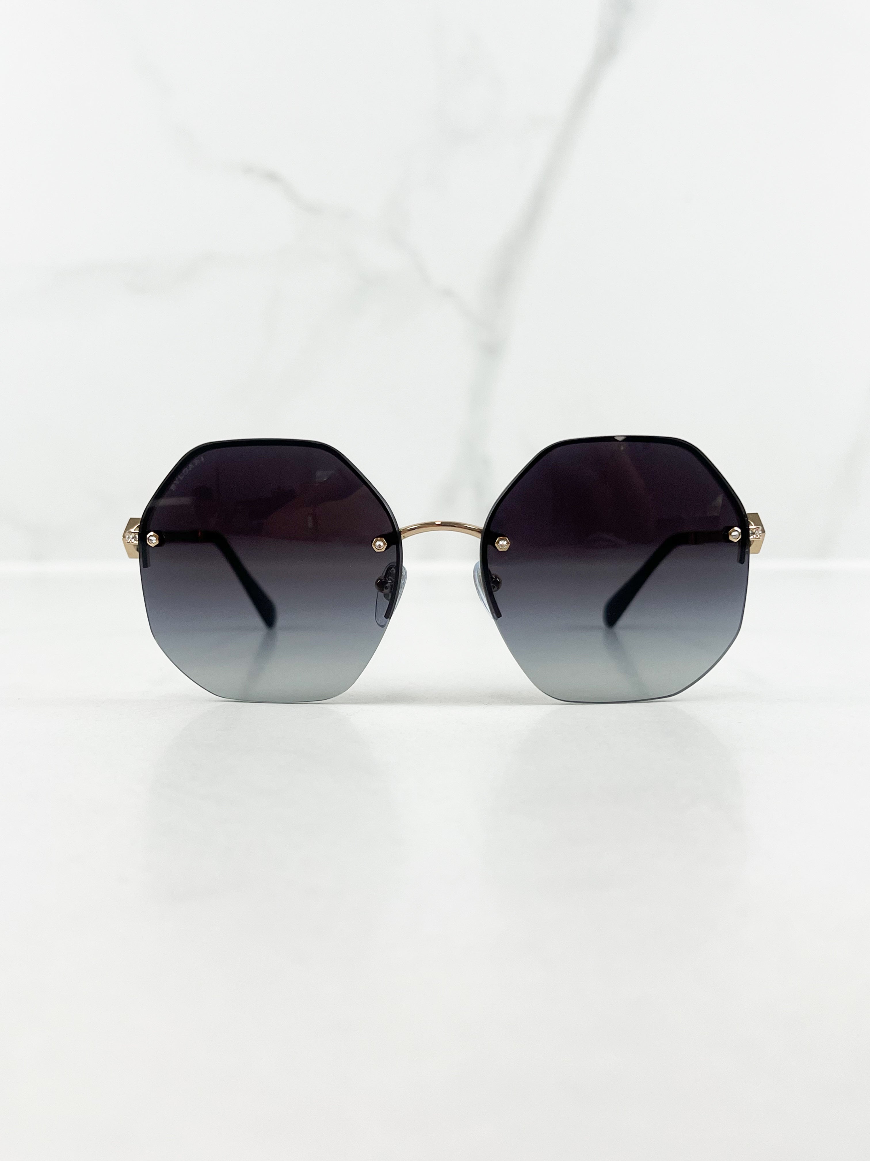 Bvlgari Rimless Geometric Grey Embellished Sunglasses