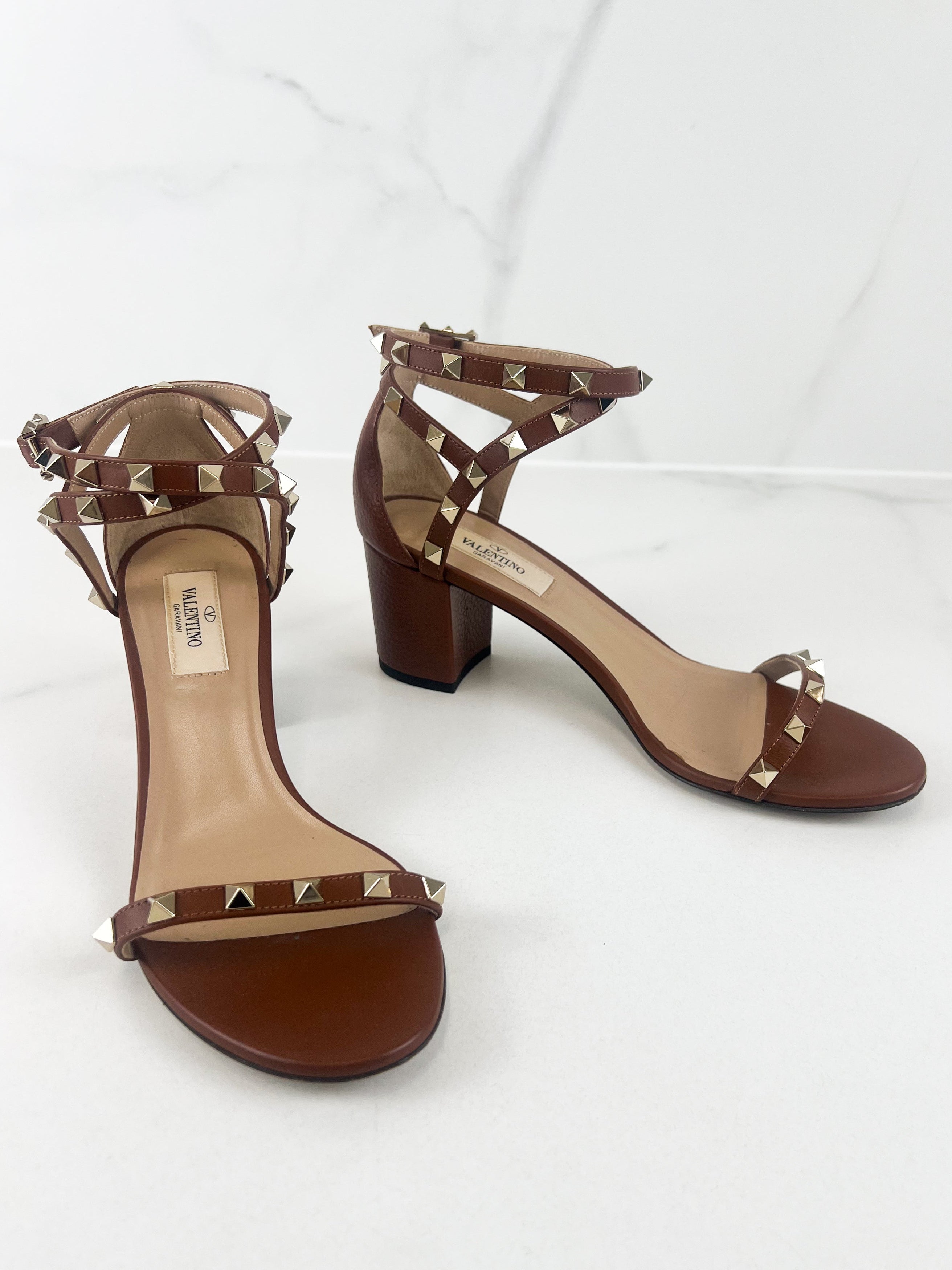 Valentino Rockstud Leather Block Sandals Size 38