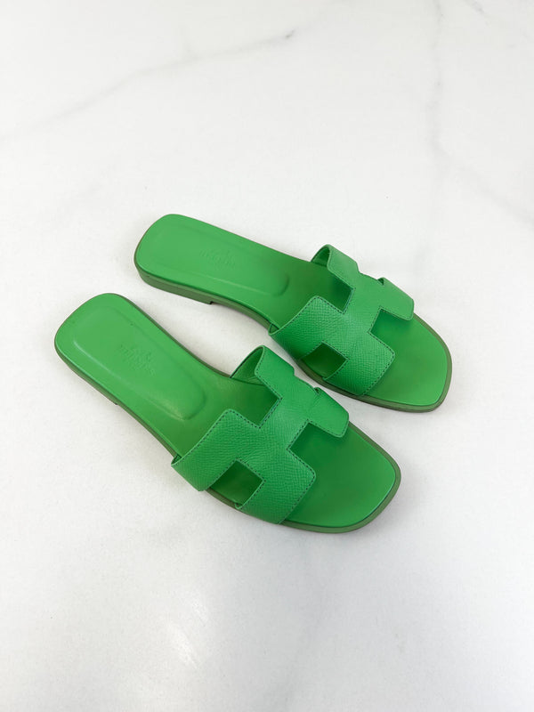 Hermes Oran Sandal Vert Pomme Size 37