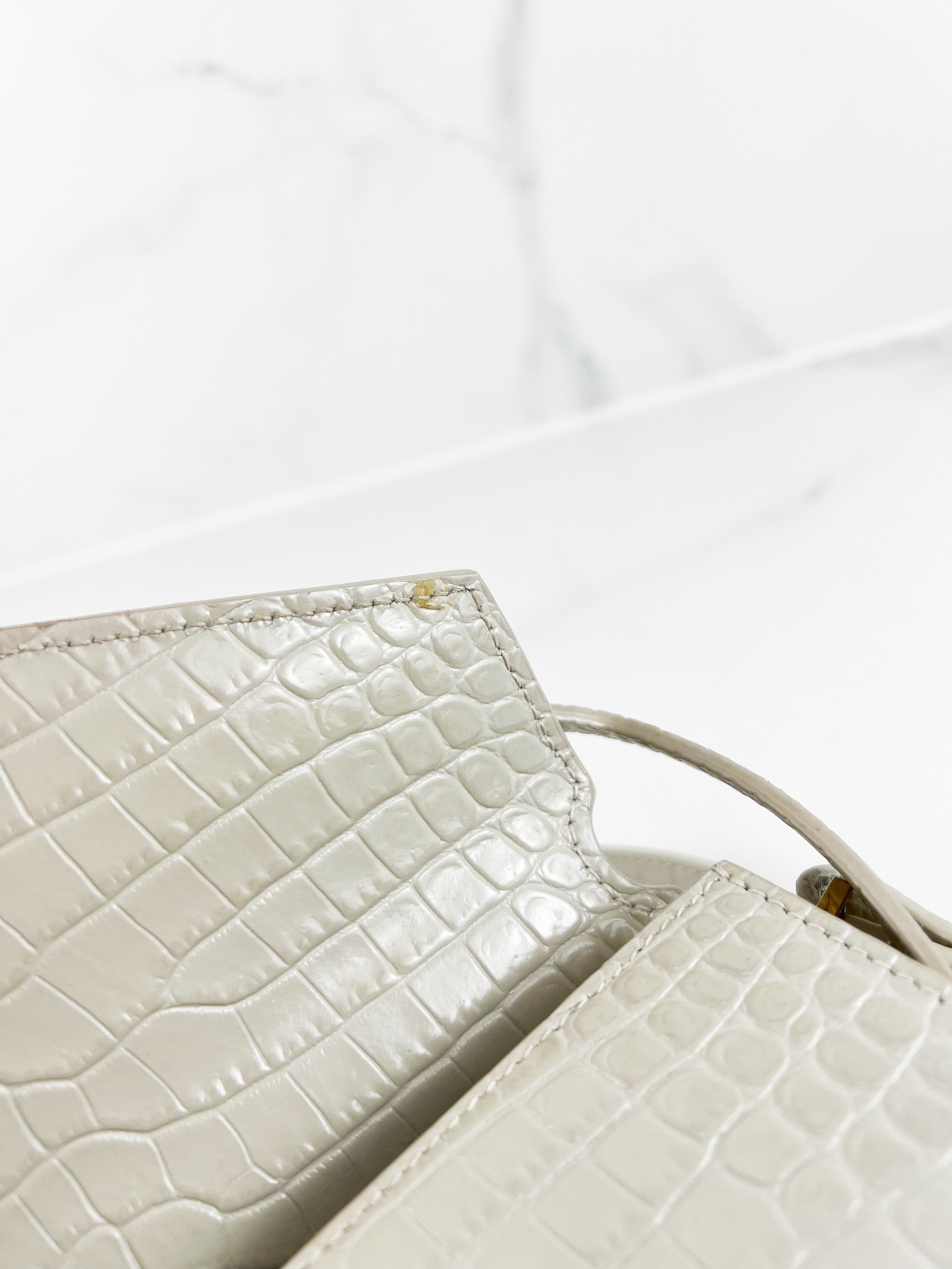 Saint Laurent Croc Embossed Cassandra Mini Top Handle GHW