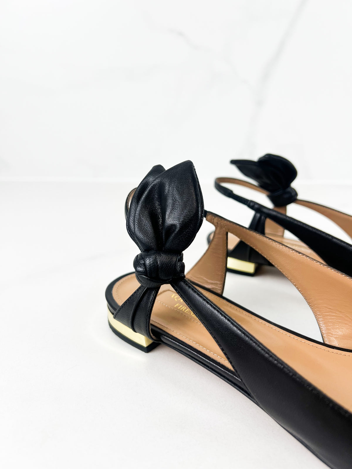 Aquazzura Bow Tie Ballet Flat in Black Leather Size 37