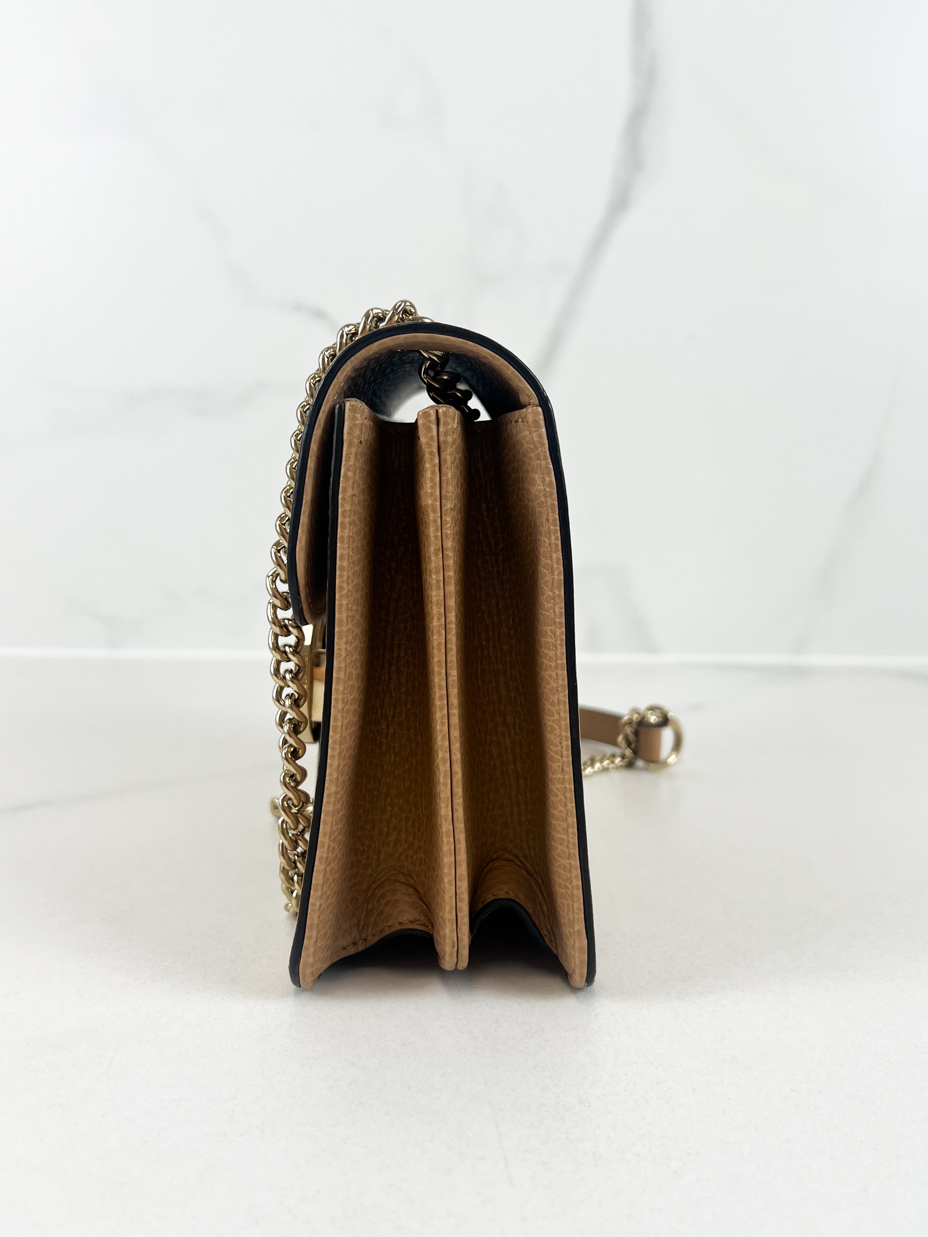 Gucci GG Interlocking Small Leather Shoulder Bag in Beige