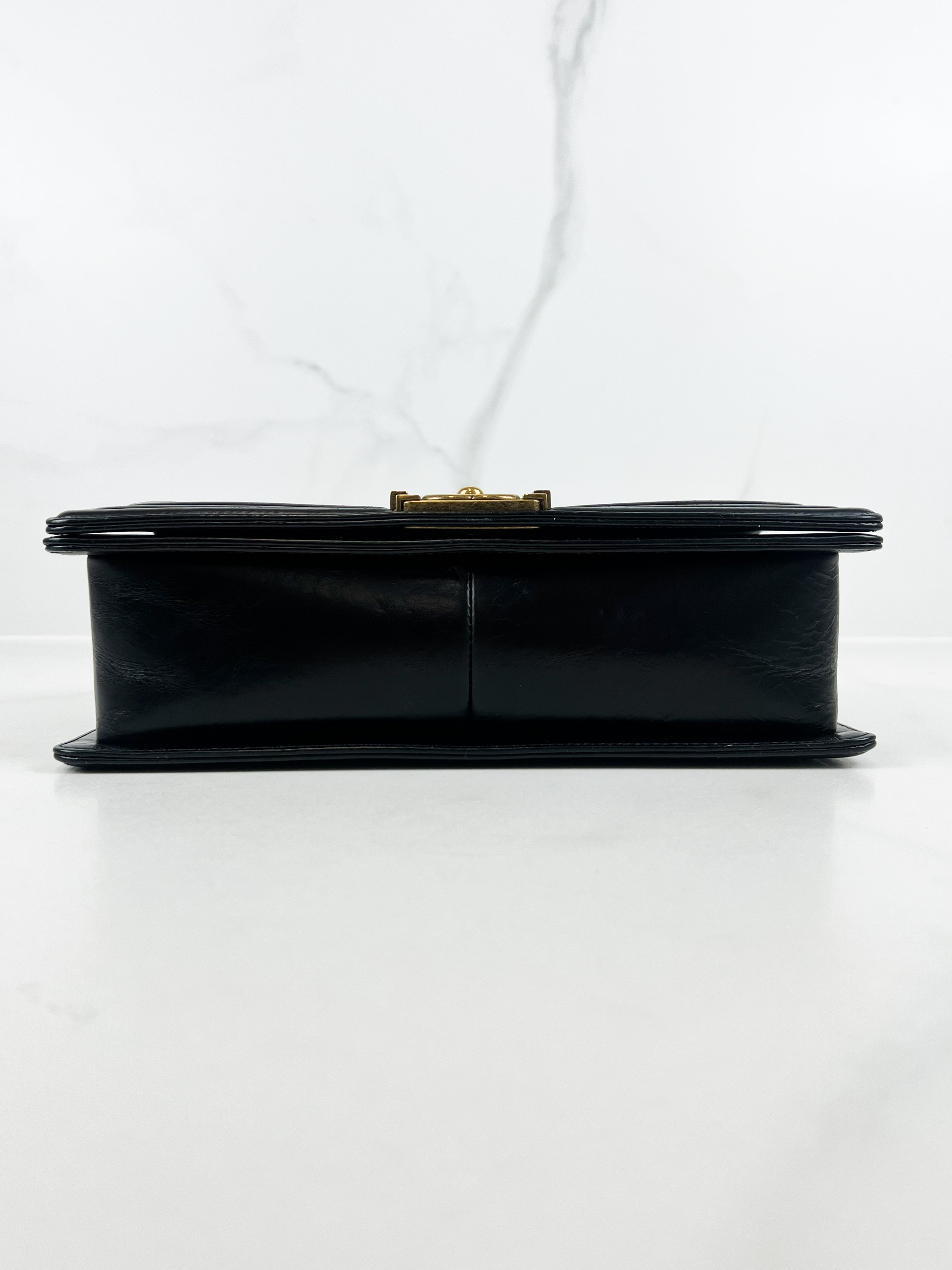 Chanel Limited edition Black New Medium Distressed Calfskin Boy Bag with Antique GHW