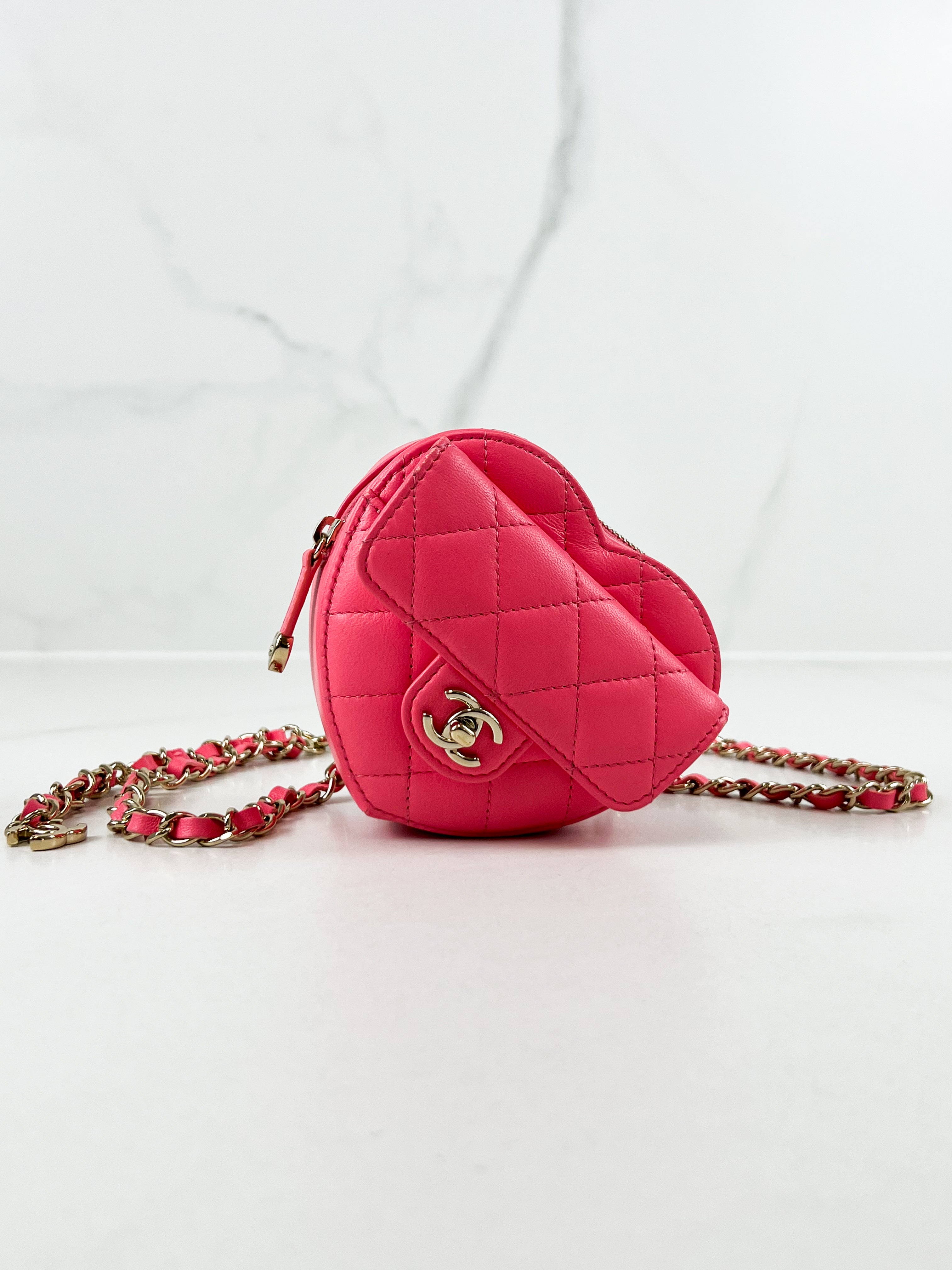 Chanel Pink Mini Lambskin Heart with LGHW
