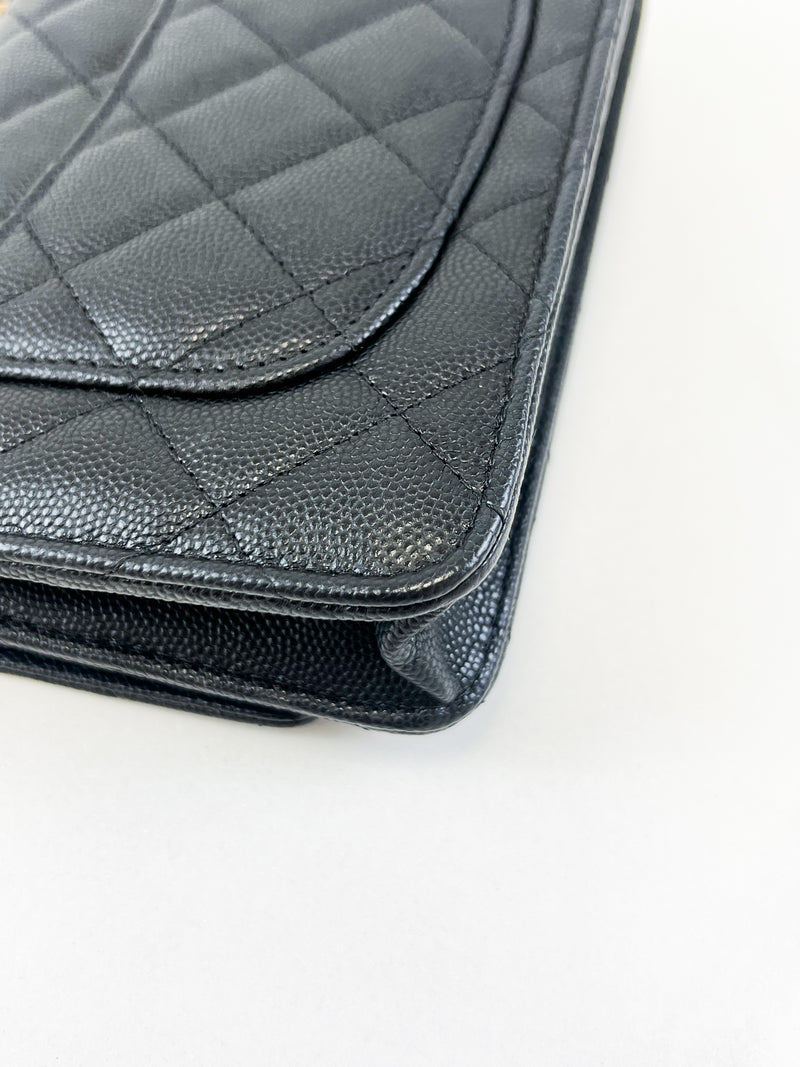 Chanel Black Caviar CC Classic Wallet On Chain GHW