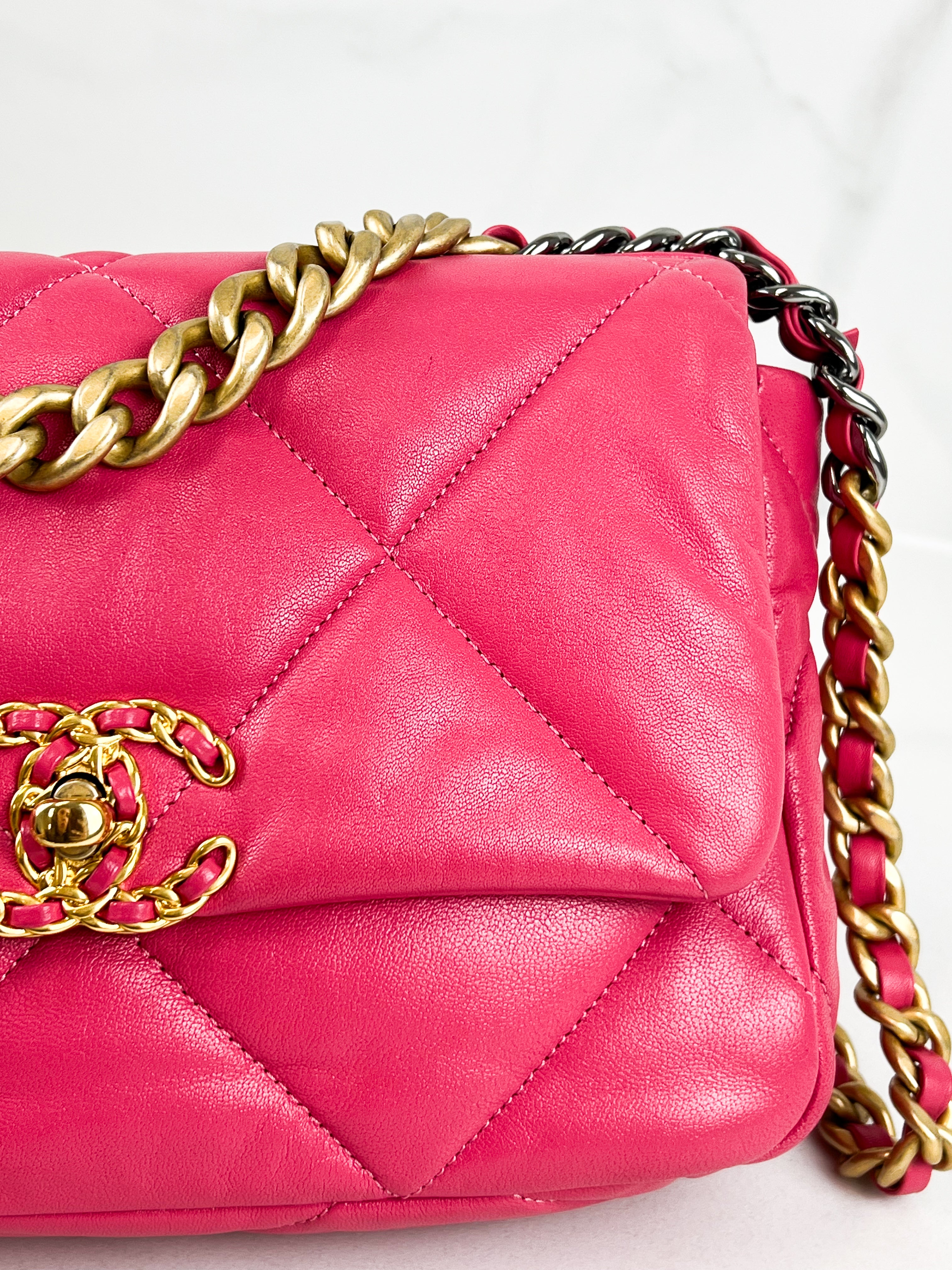 Chanel Pink Small Lambskin 19 with Gold & Silver Tone Hardware
