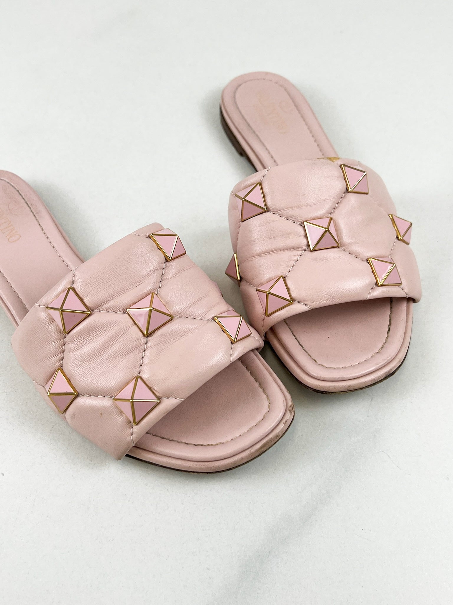 Valentino Garavani Pink Roman Stud Slides Size 36.5
