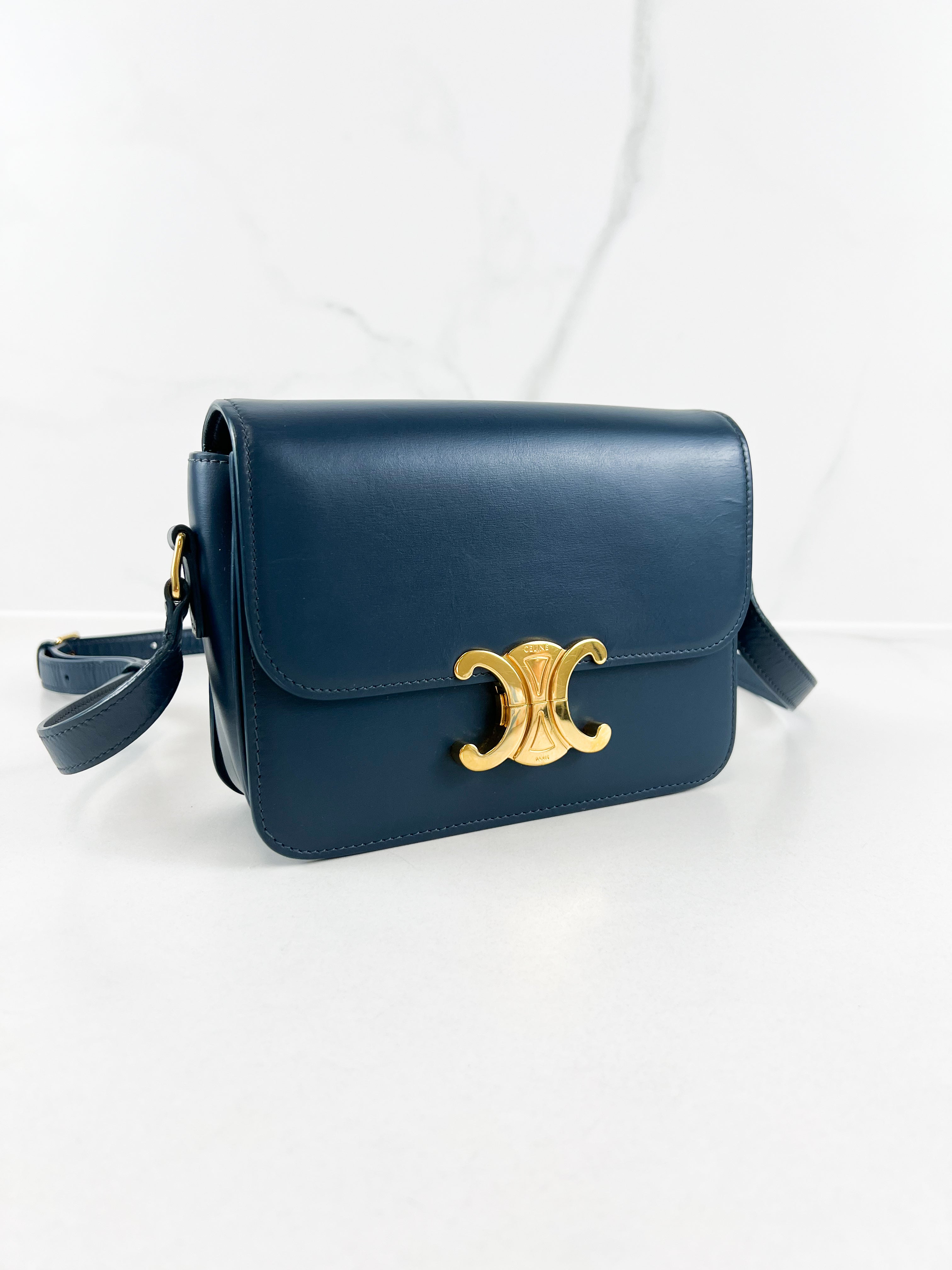 Celine Teen Triomphe Bag in Petrol Calfskin