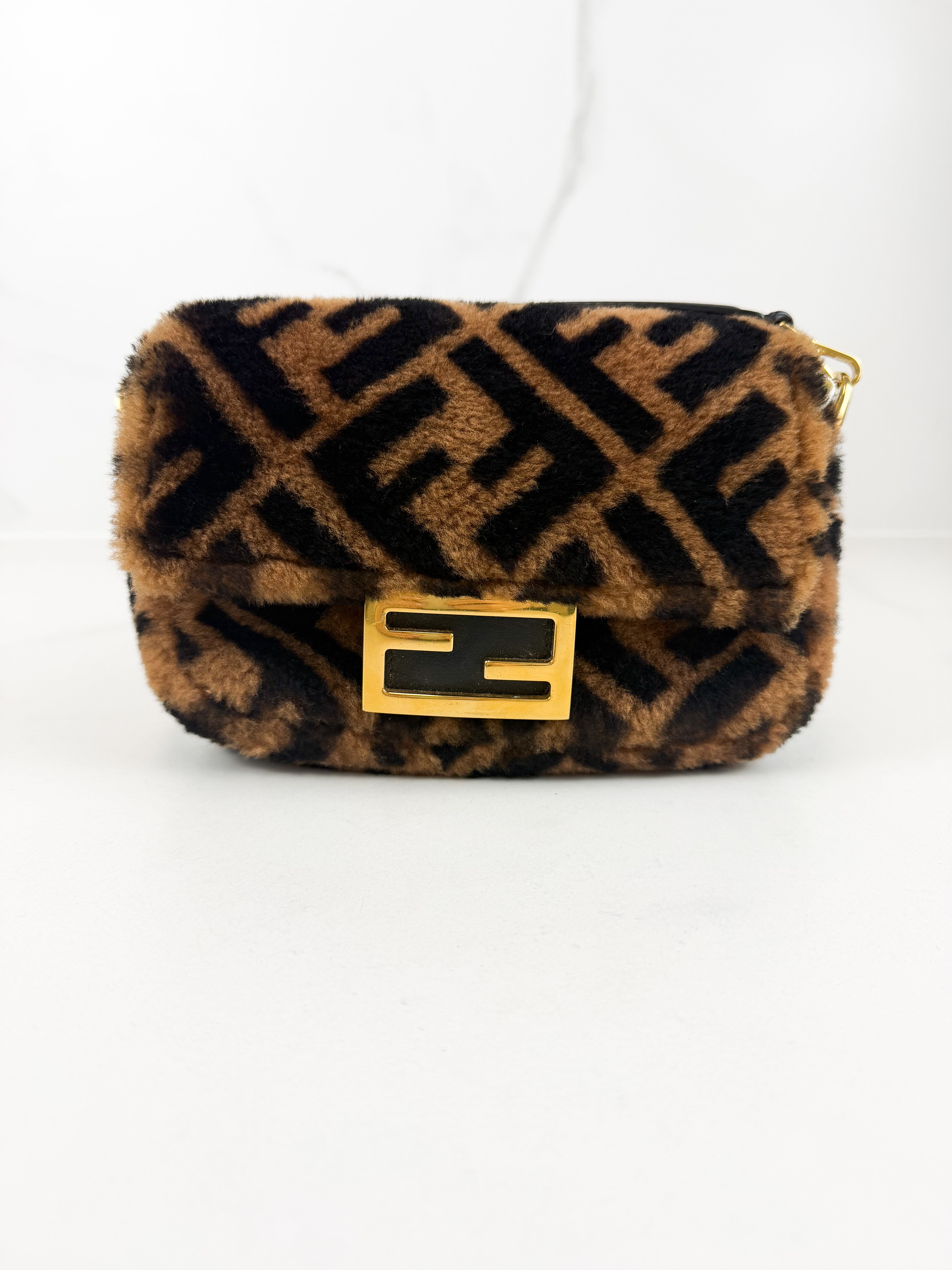 Fendi FF Baguette Shearling Mini Bag