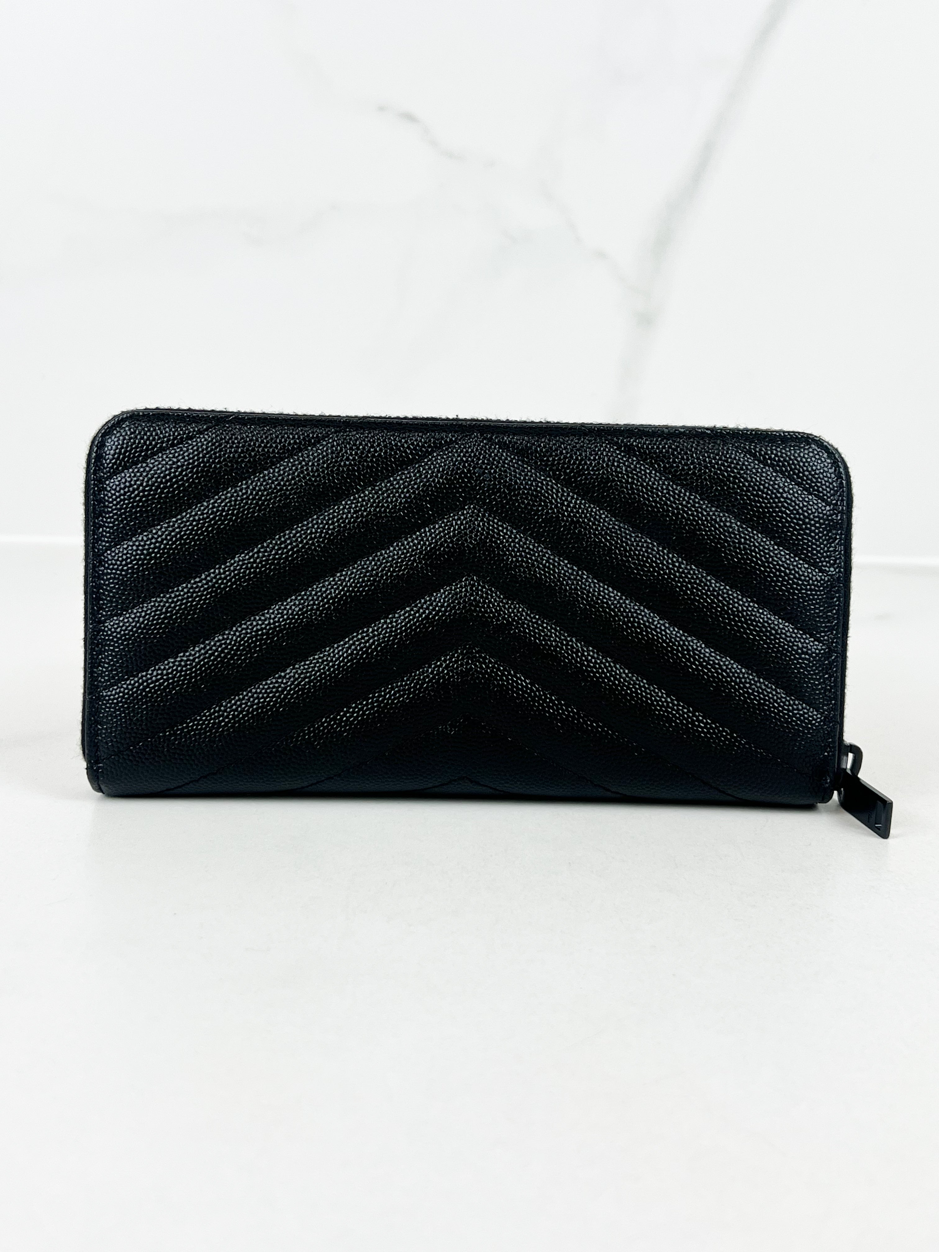 Saint Laurent Monogram Zip Around Wallet in GHW