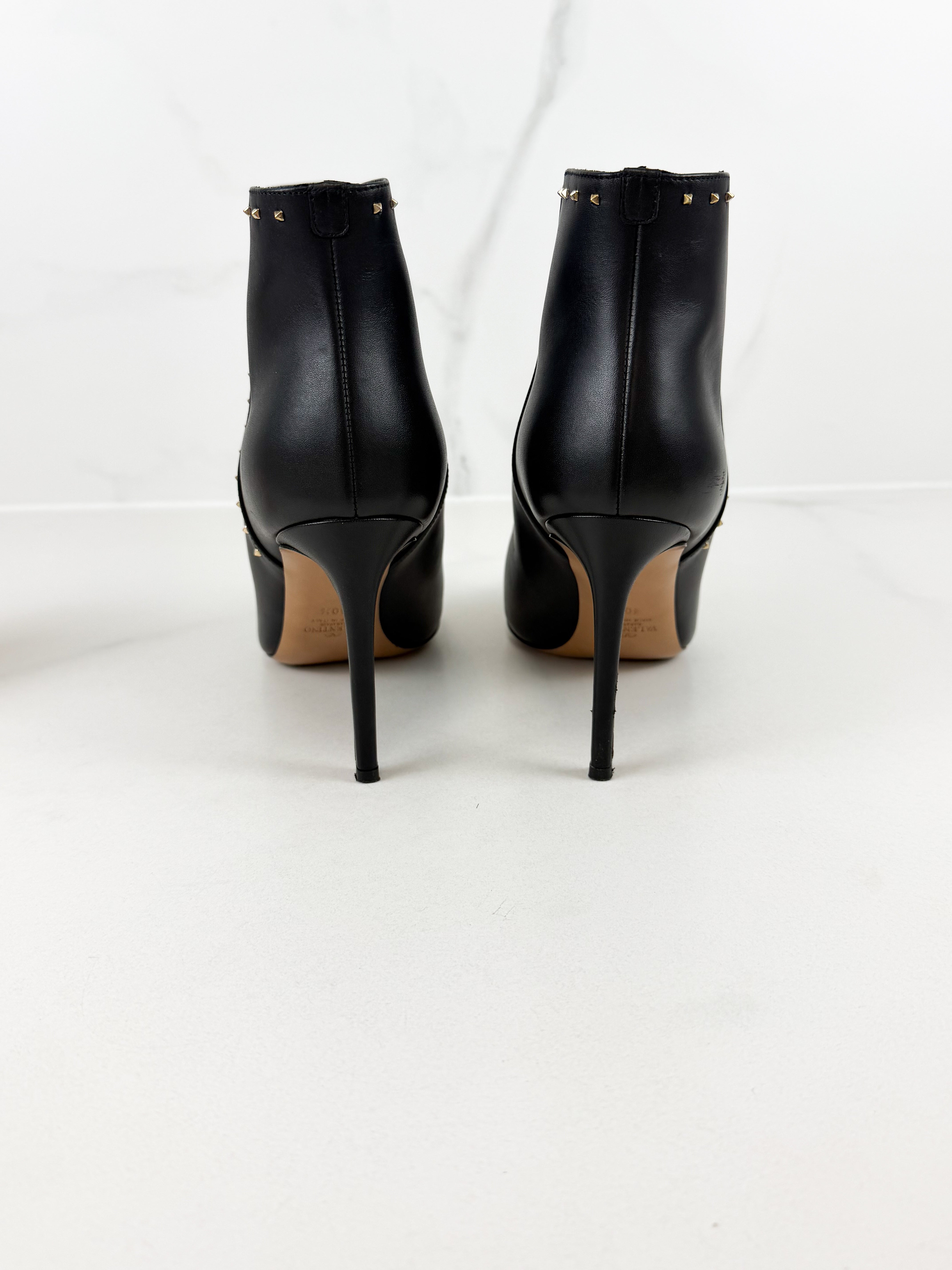 Valentino Black Leather Ankle Boots Size 40.5