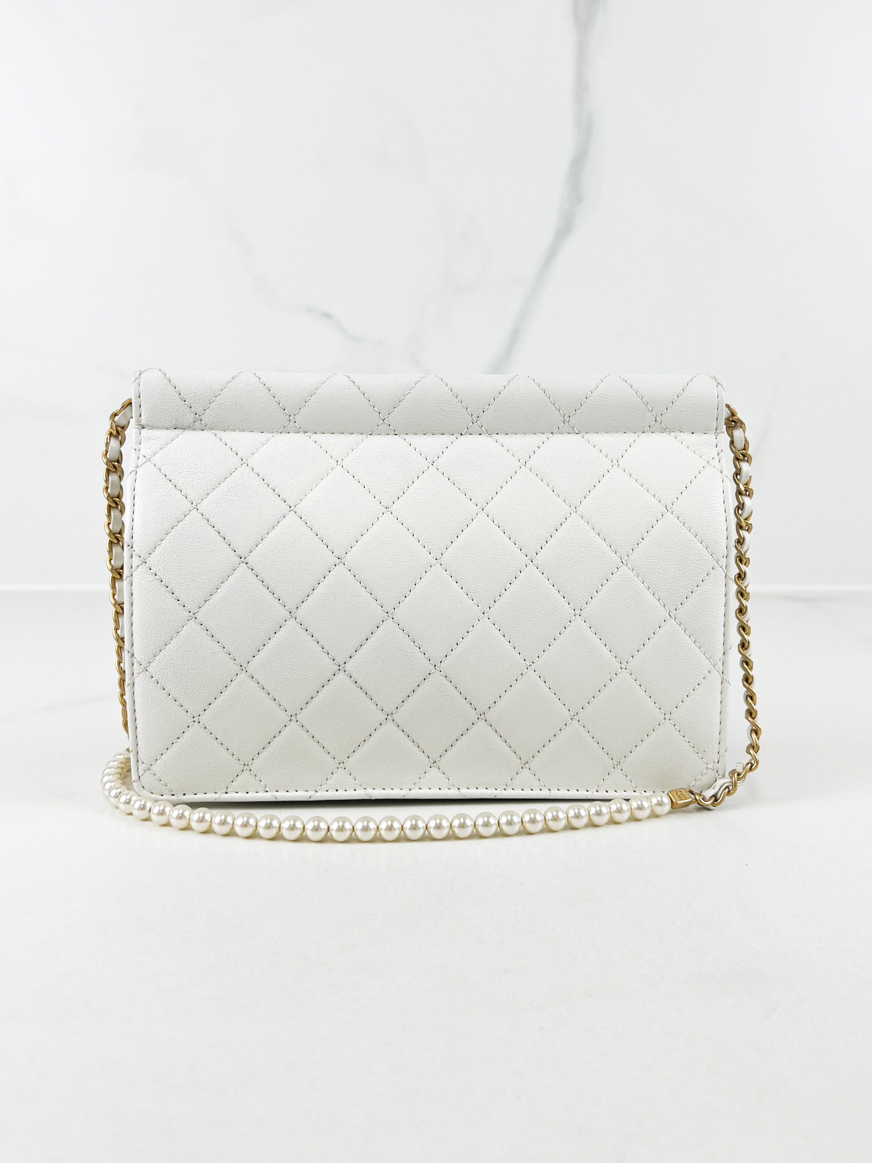 Chanel White Pearl Chain Flap