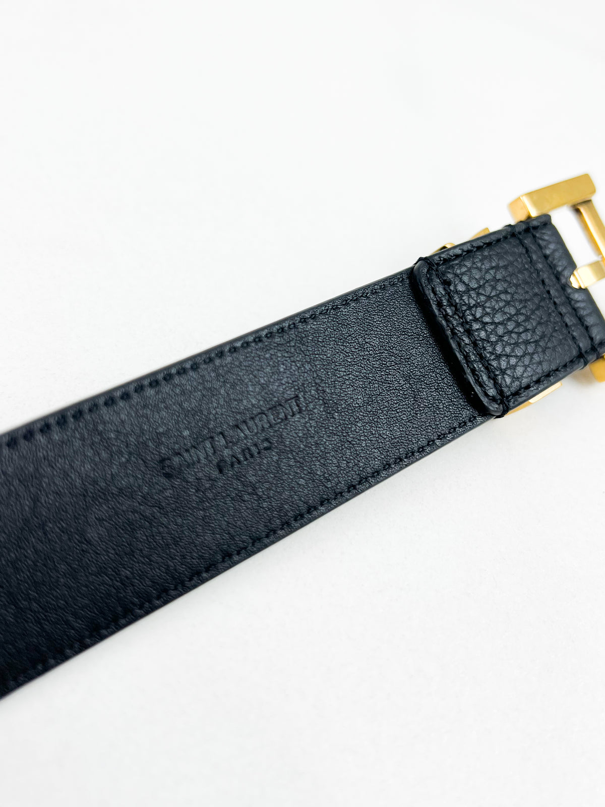 Saint Laurent Cassandre Black Leather Belt with GHW Size 90