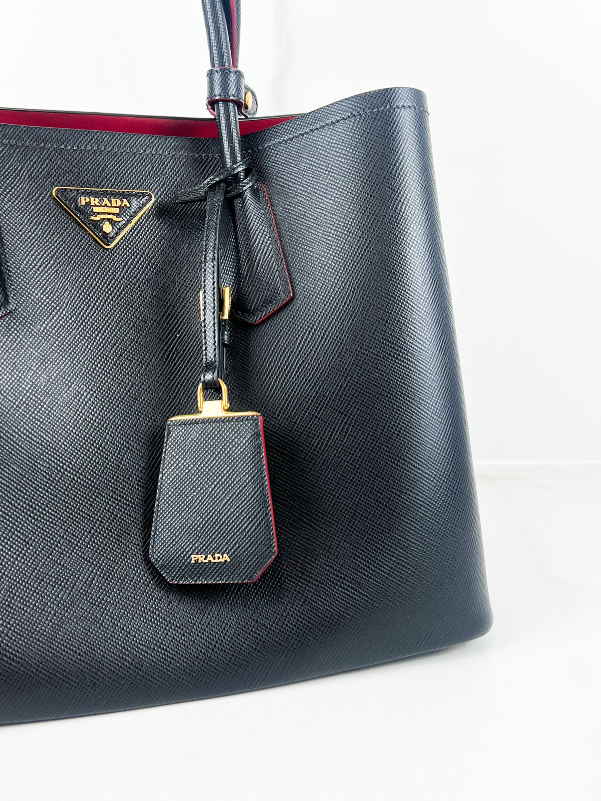 Prada Medium Saffiano Leather Double Bag in Nero