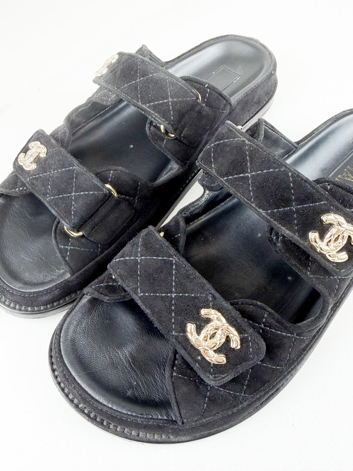 Chanel Black Quilted Double-Strap CC Logo Dad Sandals