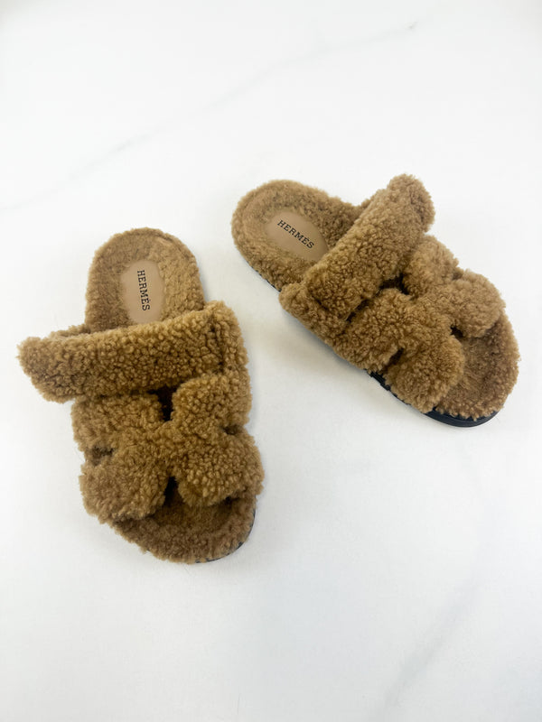 Hermes Chypre Shearling Sandals Size 37
