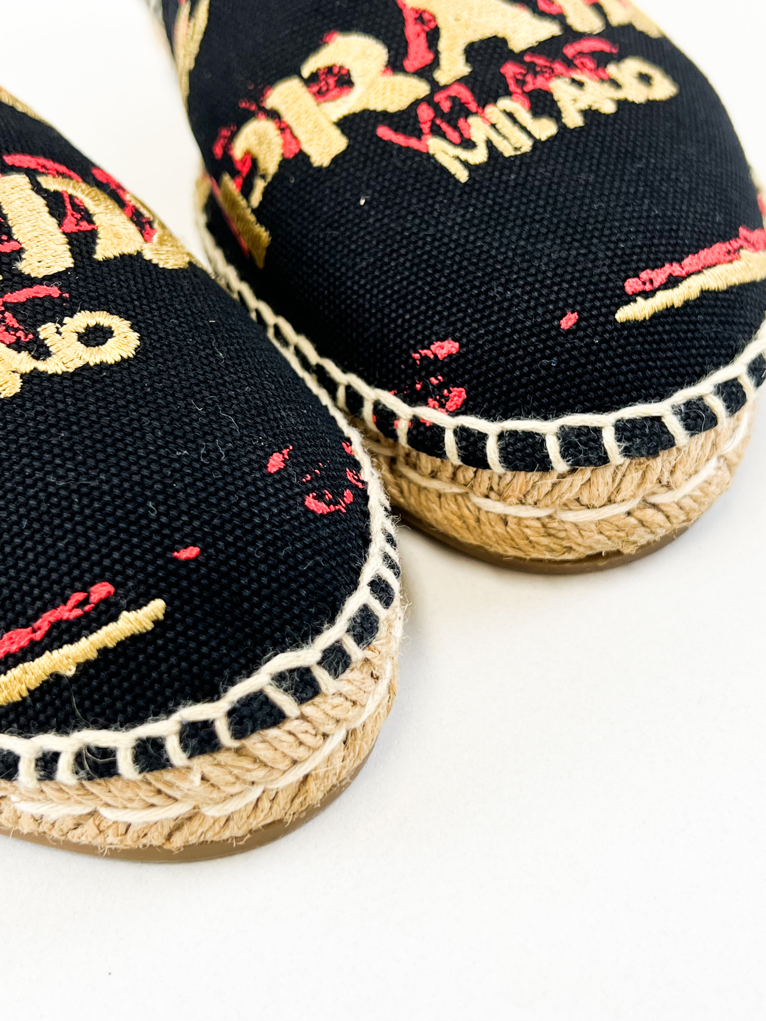 Prada Canvas Printed Logo Espadrilles Size 38