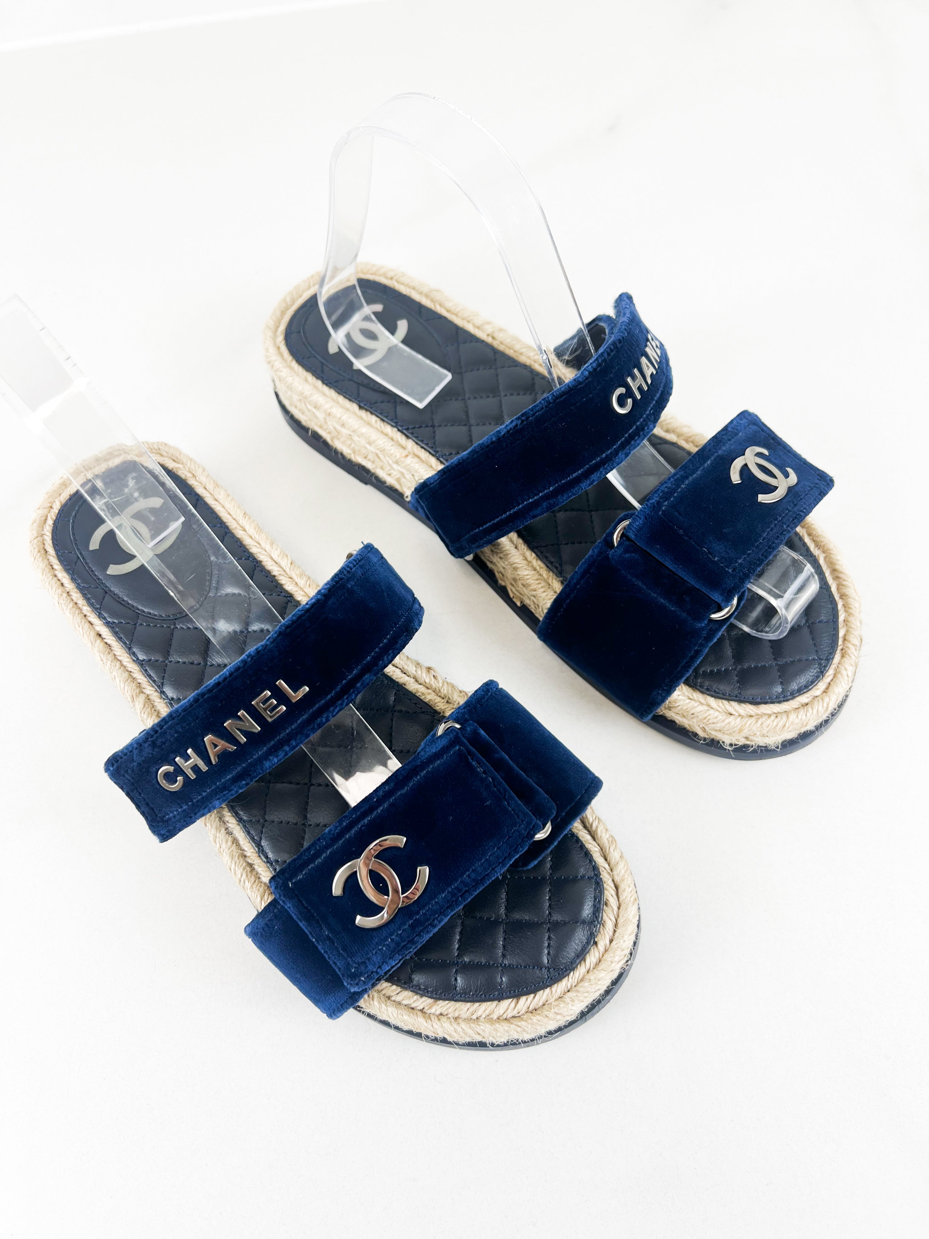 Chanel Blue Velvet Sandal Size 40