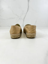 Chanel CC Logo Black & Beige Leather Espadrilles Size 38