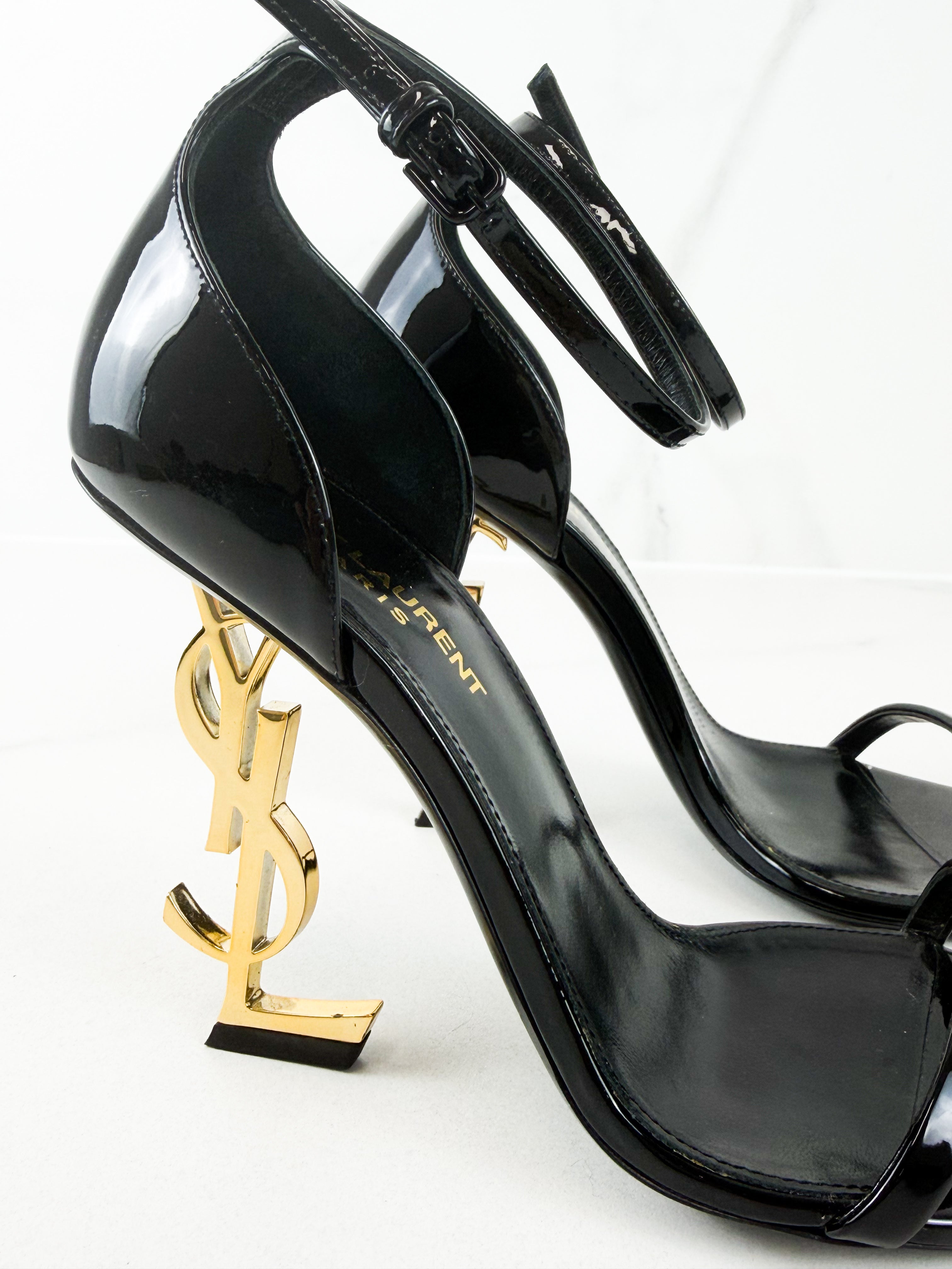 Saint Laurent Opyum Leather Black Sandal Size 37