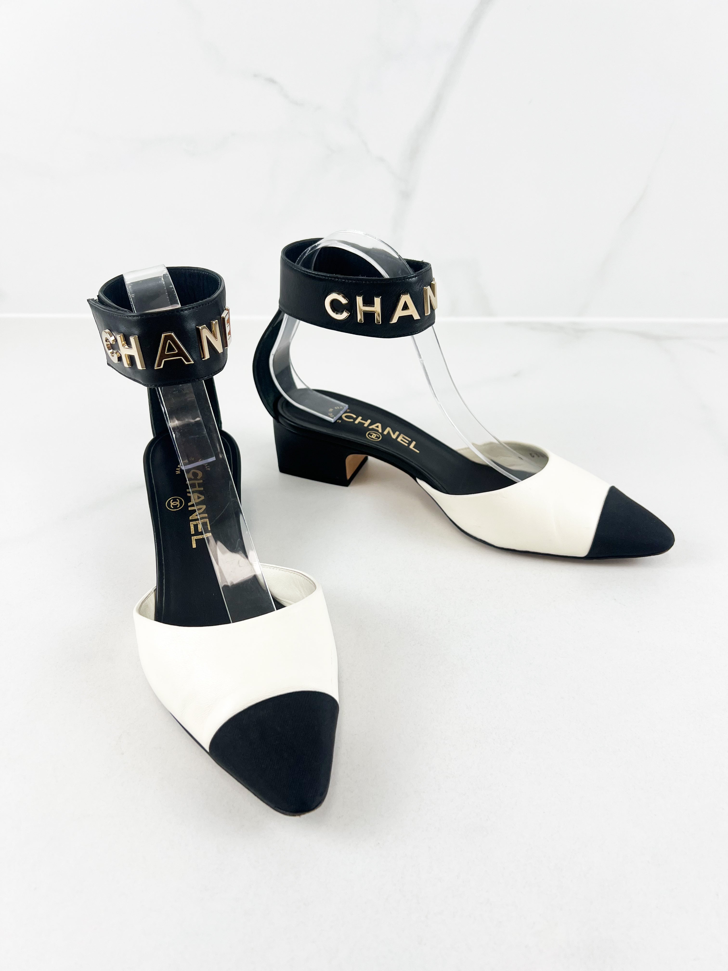 Chanel Lambskin Logo Ankle Strap in Size 37.5
