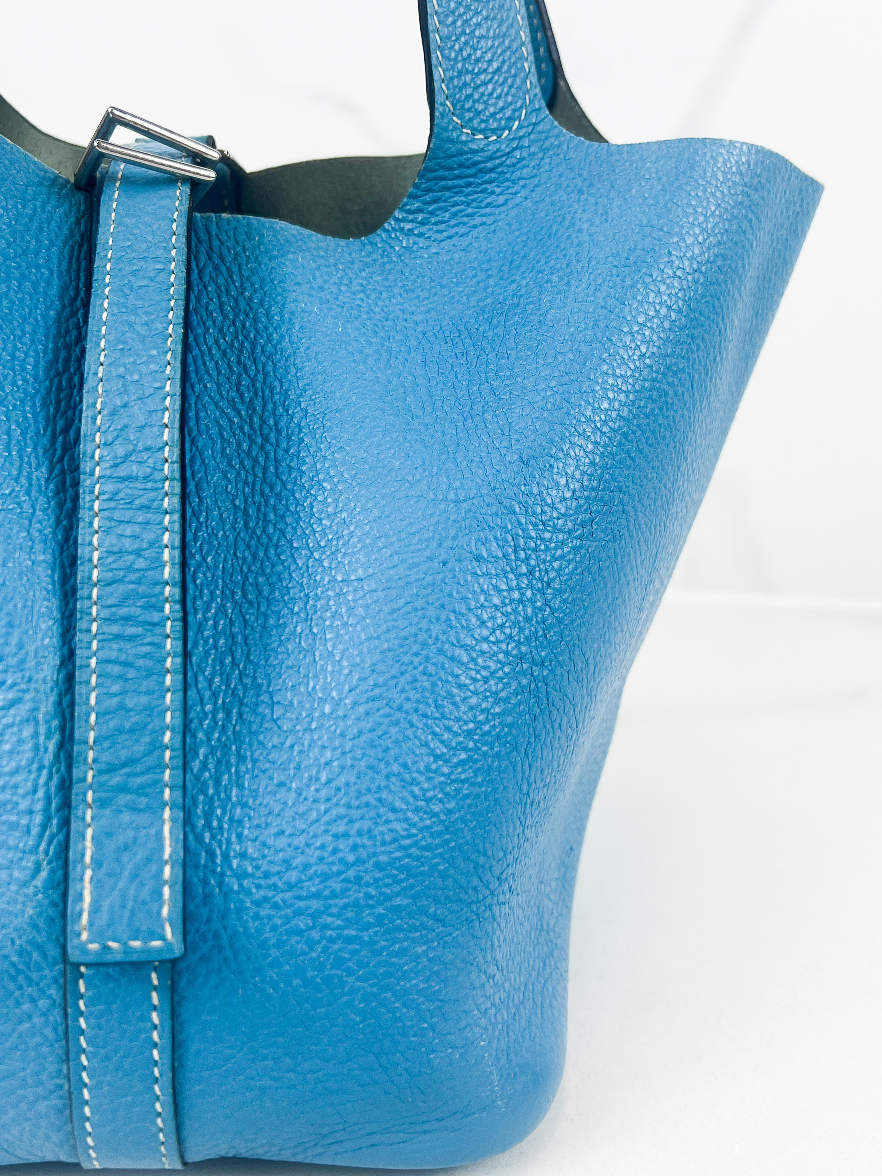 Hermes Vintage Picotin 18 in Bleu Jean Clemence Leather