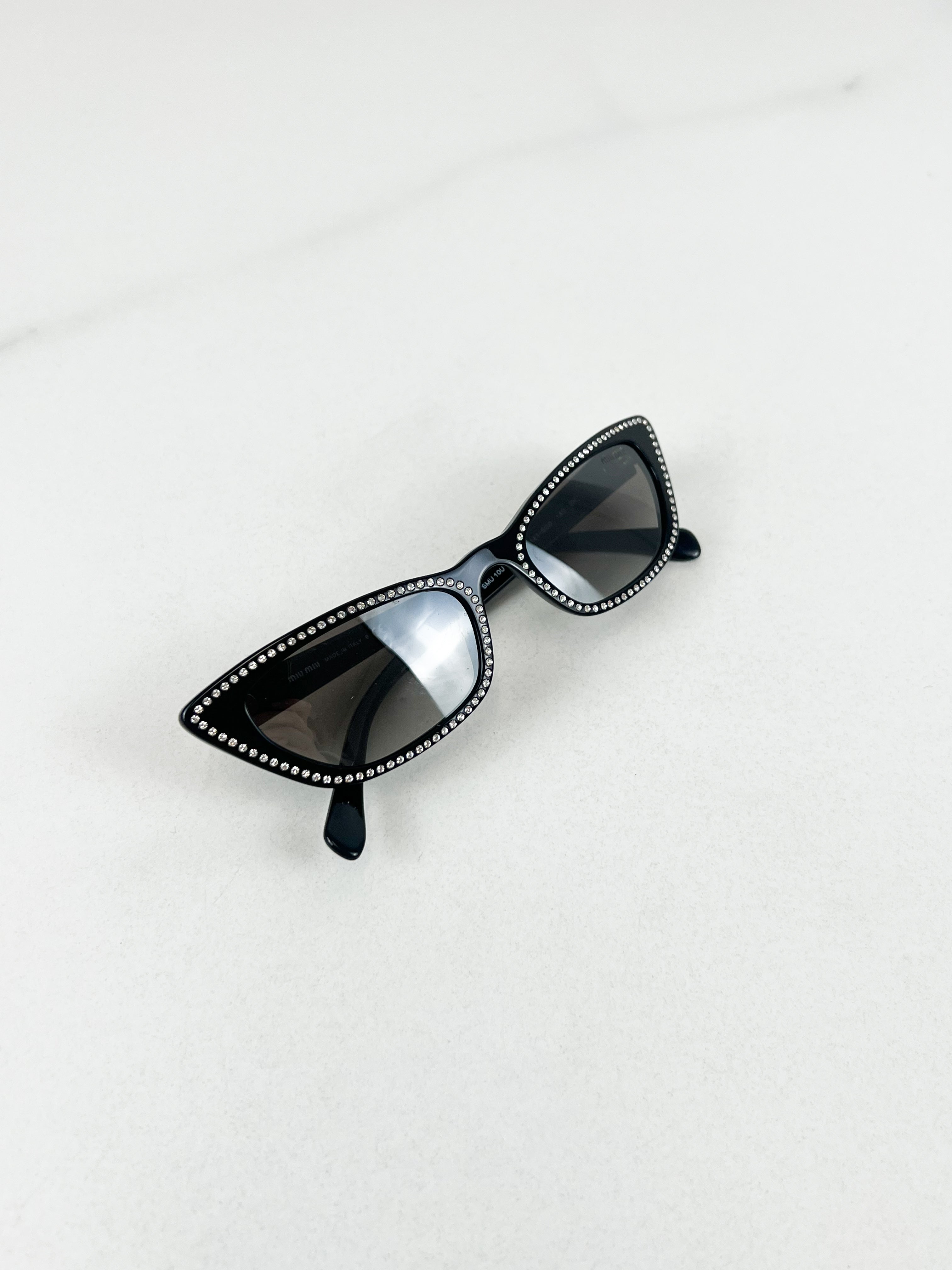 Miu Miu Glossy Black Cat-eye Sunglasses with Crystals