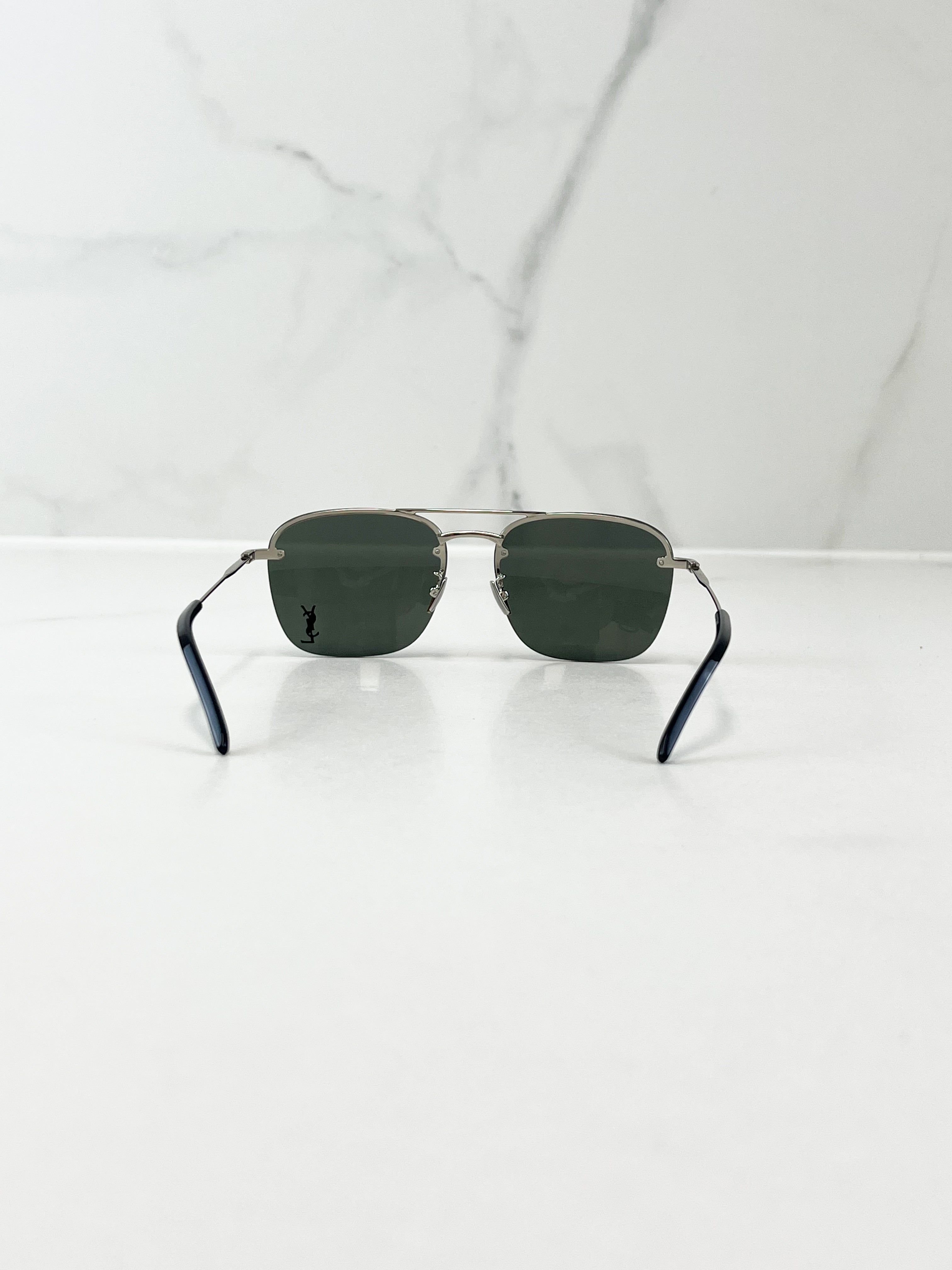 Saint Laurent Black Aviator Logo Sunglasses with SHW