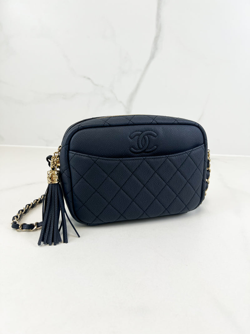 Chanel Camera Leather Navy Crossbody Bag