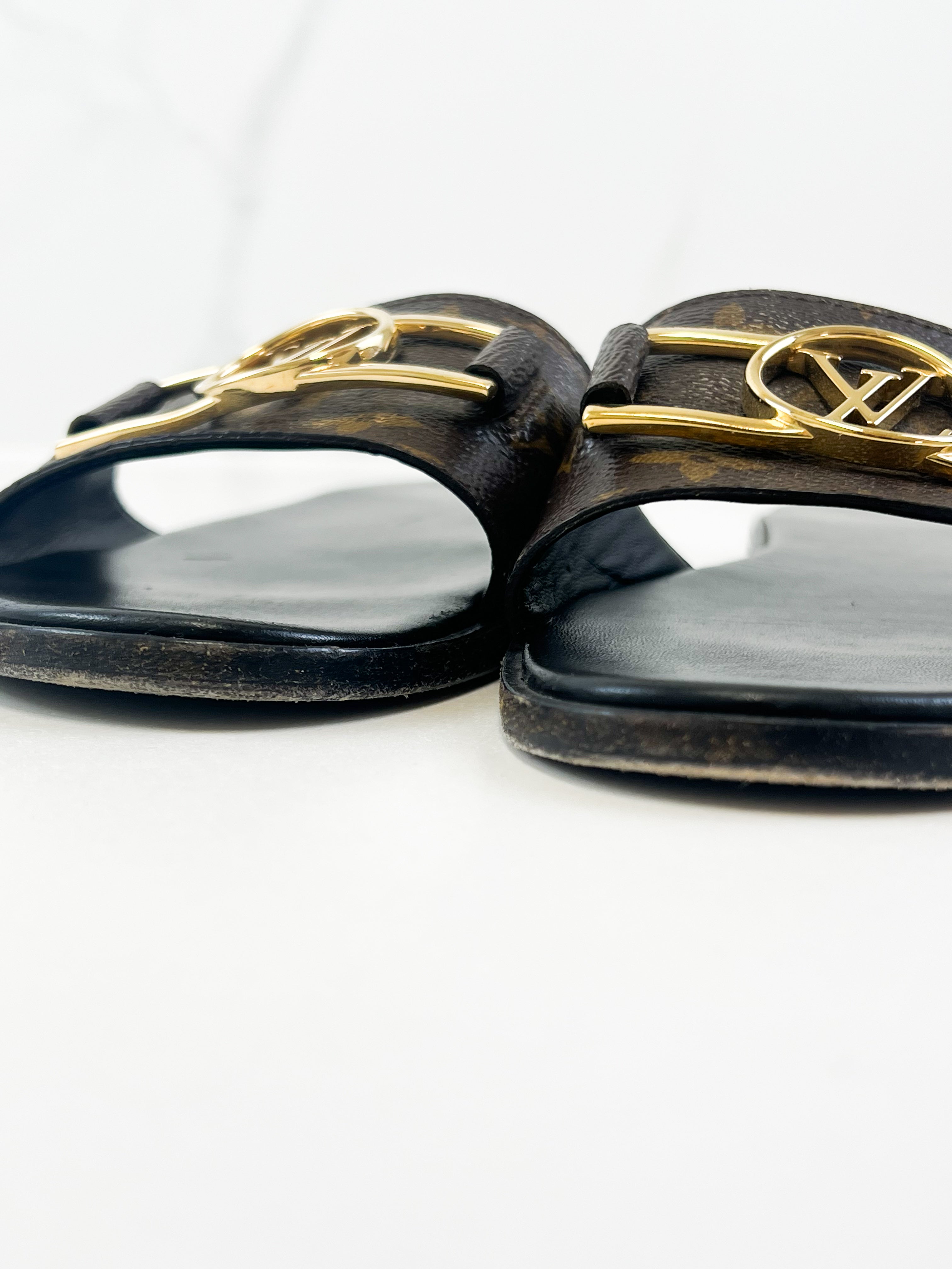 Louis Vuitton Monogram Lock It Flat Slides Size 40