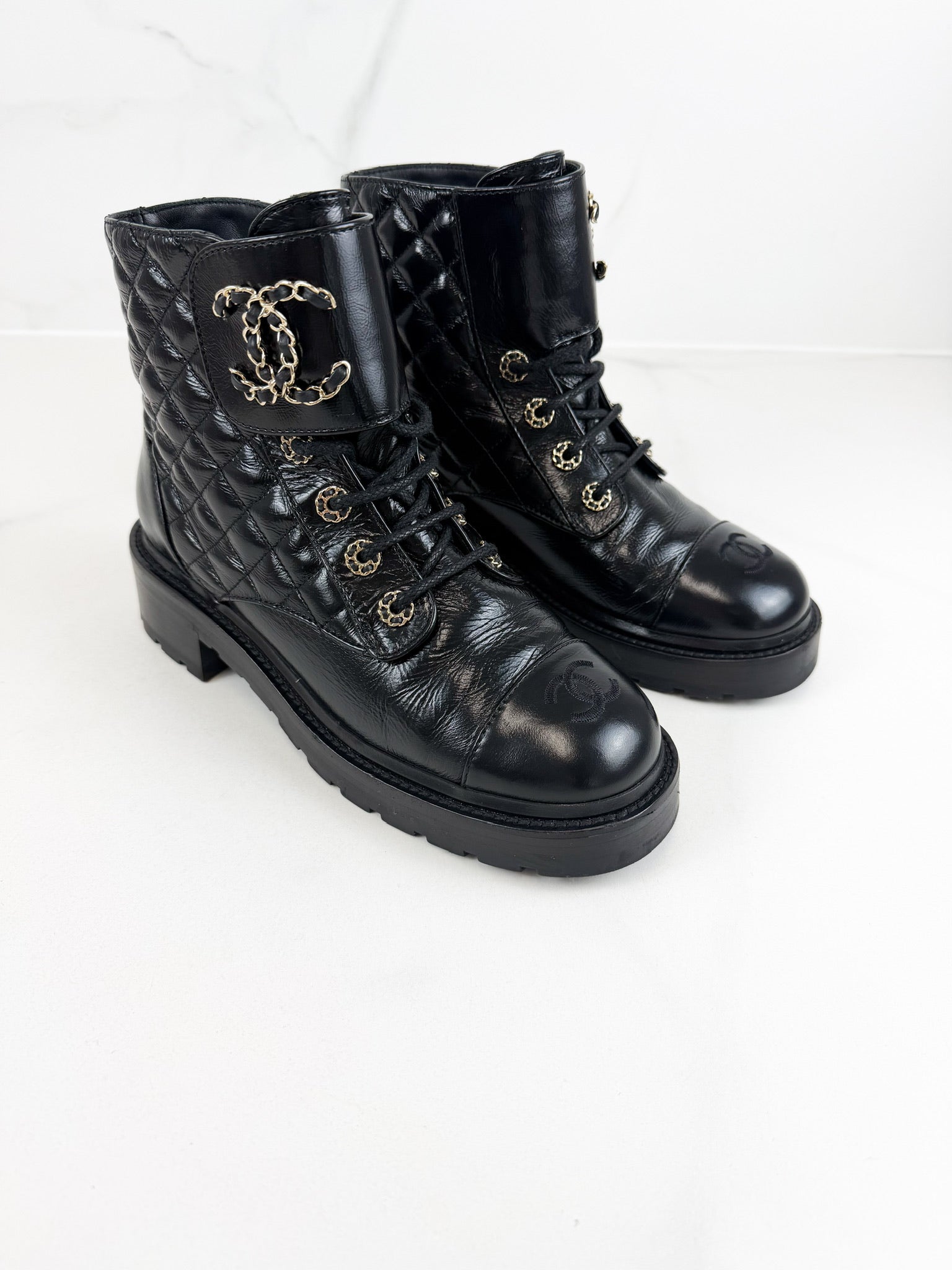 Chanel Quilted Combat Boot Size 39C