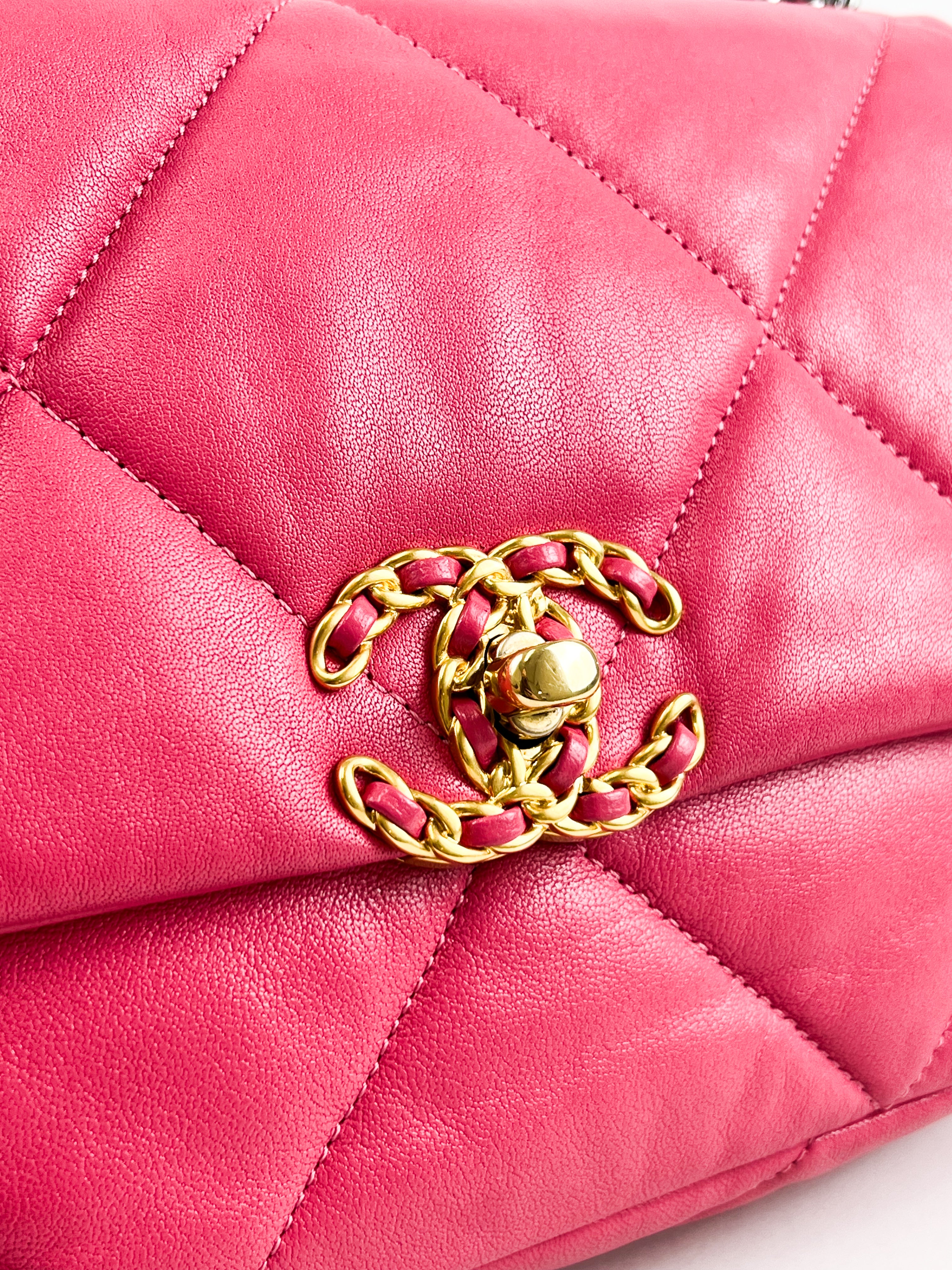 Chanel Pink Small Lambskin 19 with Gold & Silver Tone Hardware