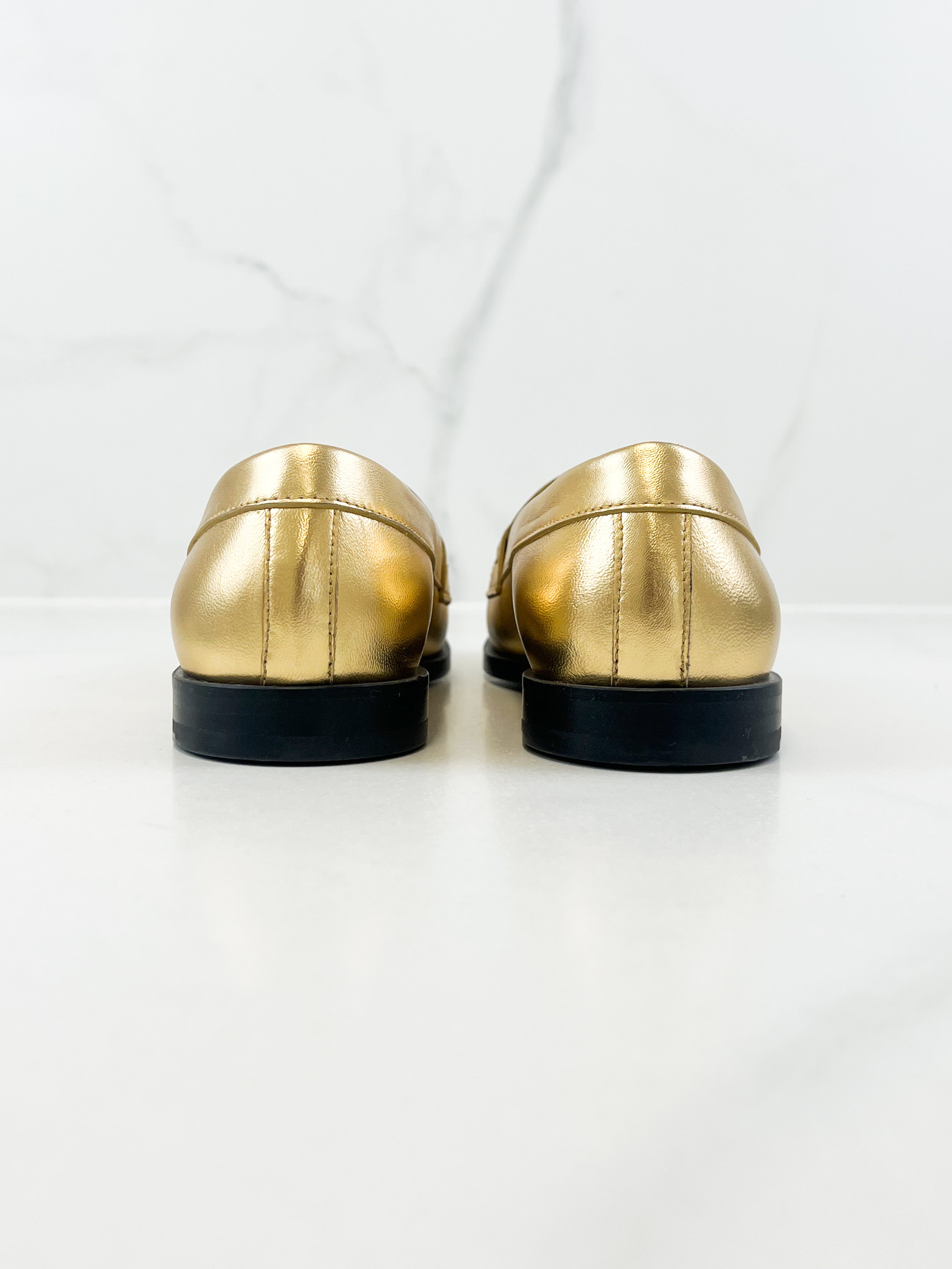 Valentino Logo Loafer in Metallic Gold with GHW Size 38