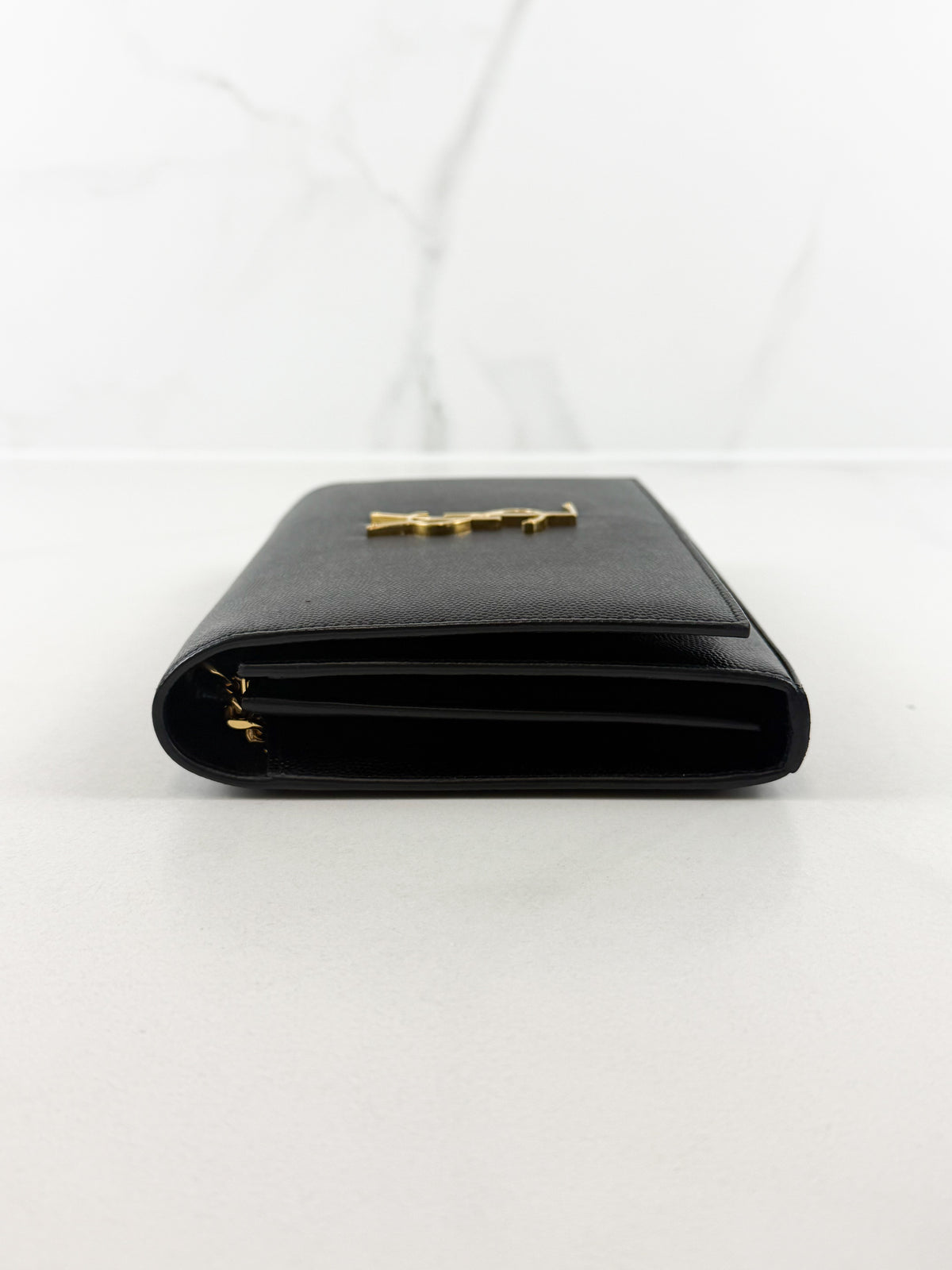 Saint Laurent Small Black Kate Chain Bag in Grain De Poudre Embossed Leather with GHW