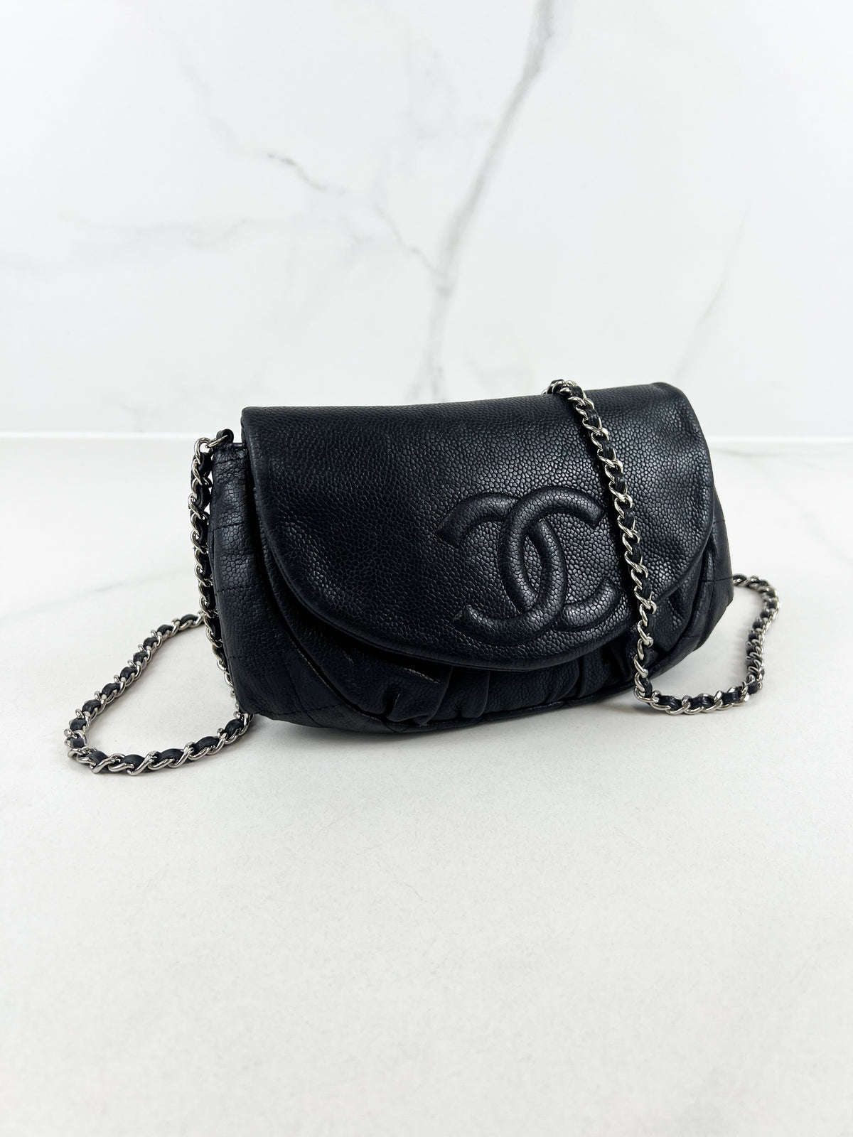 Chanel Black Half Moon Caviar CC WOC with SHW