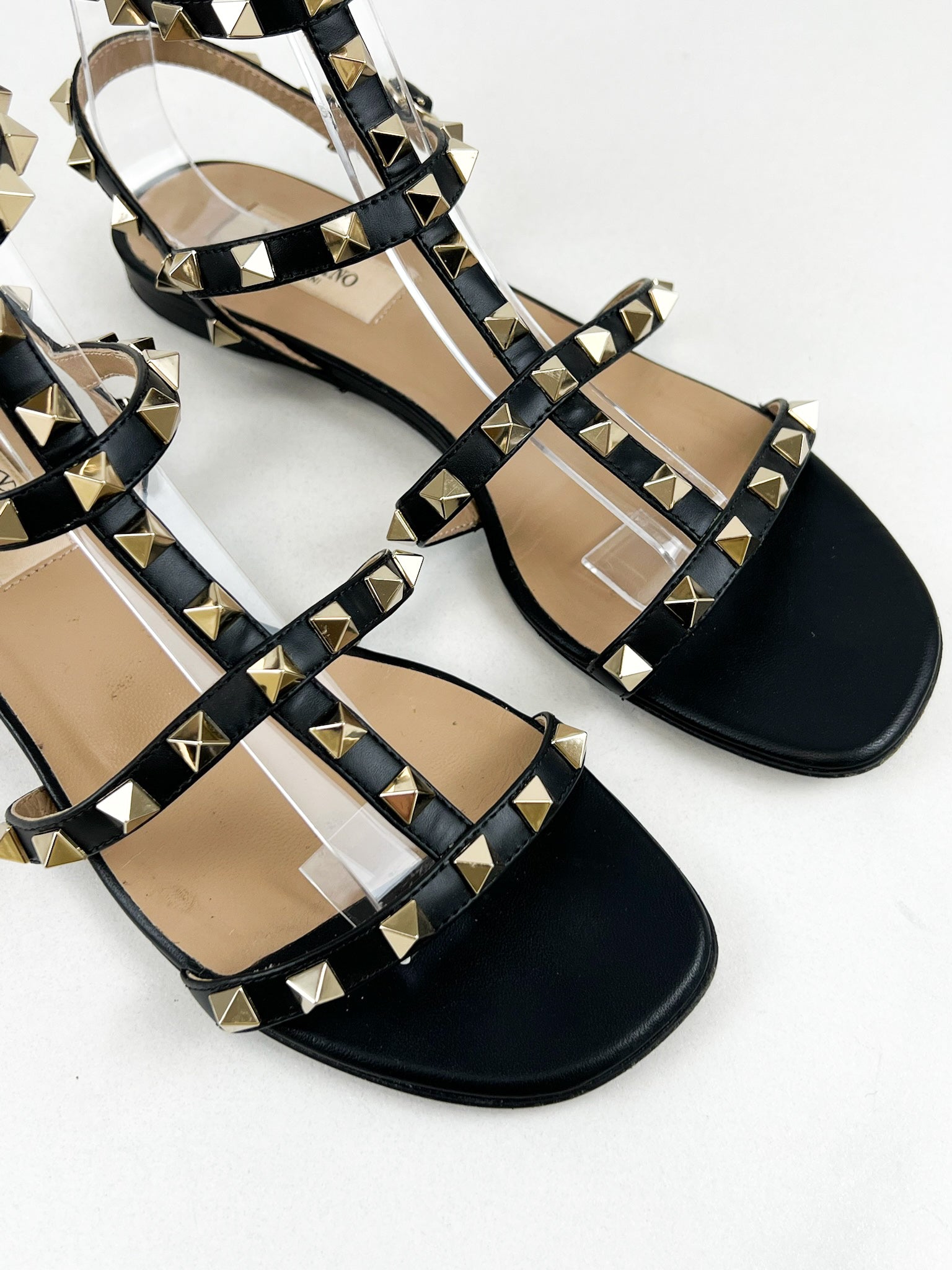 Valentino Garavani Caged Black Rockstud Slides Size 36