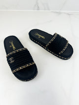 Chanel Black/Gold Woven Slides Size 38