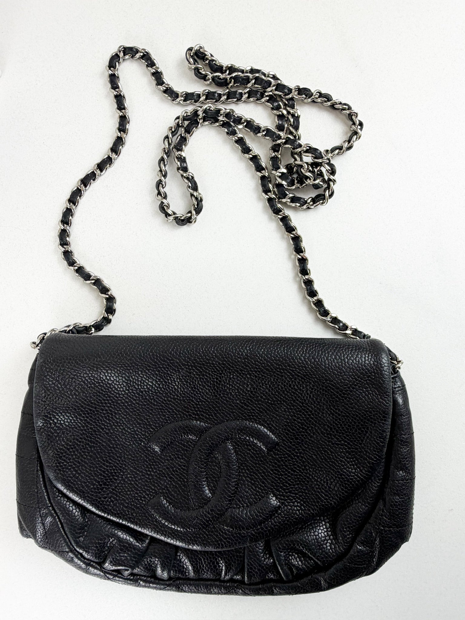 Chanel Black Half Moon Caviar CC WOC with SHW